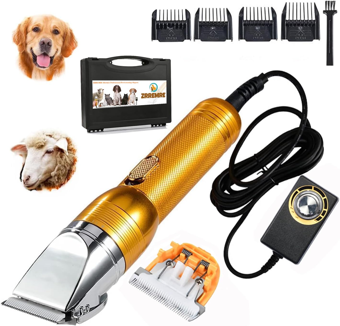 Heavy Duty Pet Grooming Clippers,Powerful 36V Motor for Thick Coats, Professional Grooming Shears Fur Hair Trimmers Tool for Dogs, Sheep, Horses, Livestock & Cats (Gold UK)
