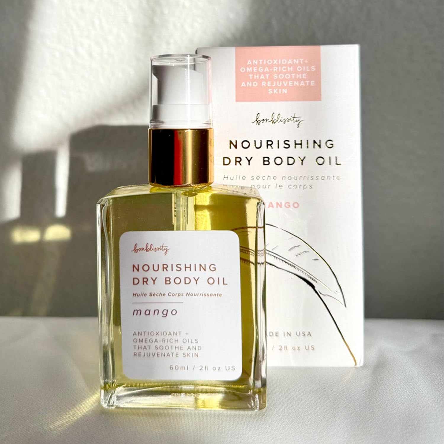 Bonblissity Nourishing Body Oils for Women, 2oz Travel Size - Mango Scented Body Oil, Non-Greasy Non-Comedogenic, Vitamin E Hydrating Moisturizer for Men and Women with Dry or Sensitive Skin