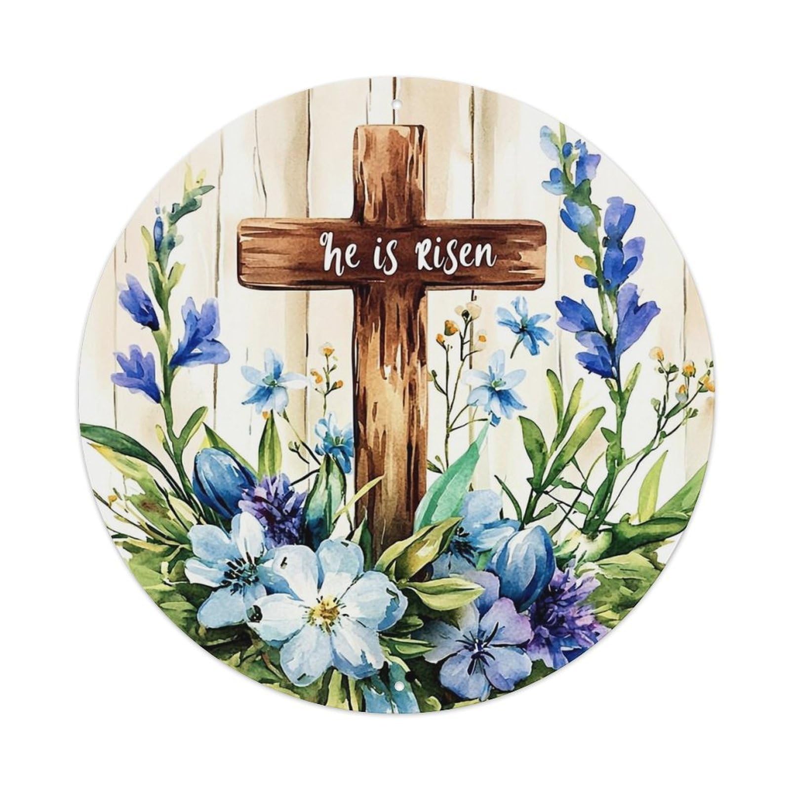 Cross With Flowers Round Metal Tin Sign Vintage Wall Decor, Bar Garage Cafe Kitchen Home Wall Art Poster 8x8inches