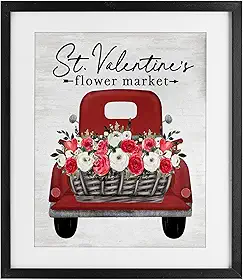 Stupell Industries Impressão emoldurada preta sob o vidro do caminhão do mercado de flores de São Valentim, design por Lettered and Lined, 21 x 17