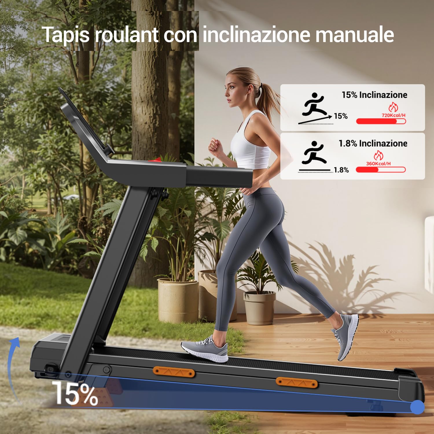 UMAY Tapis Roulant Salvaspazio con Inclinazione 15%, Tapis Roulant Elettrico 12KM/H, Tapirulan Pieghevole da Casa con Motore da 3.0 HP e Display LED, Carico Massimo 136KG