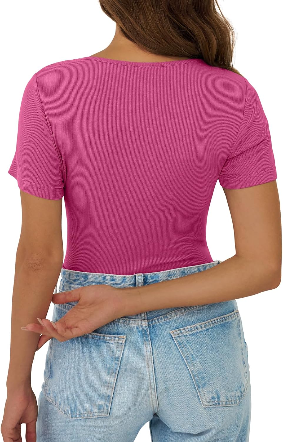 Womens Short Sleeve V Neck T Shirts Ribbed Lace Casual Tops Going Out Fitted Tight Shirts Basic Tee 2026 Outfits Trendy - Image 5