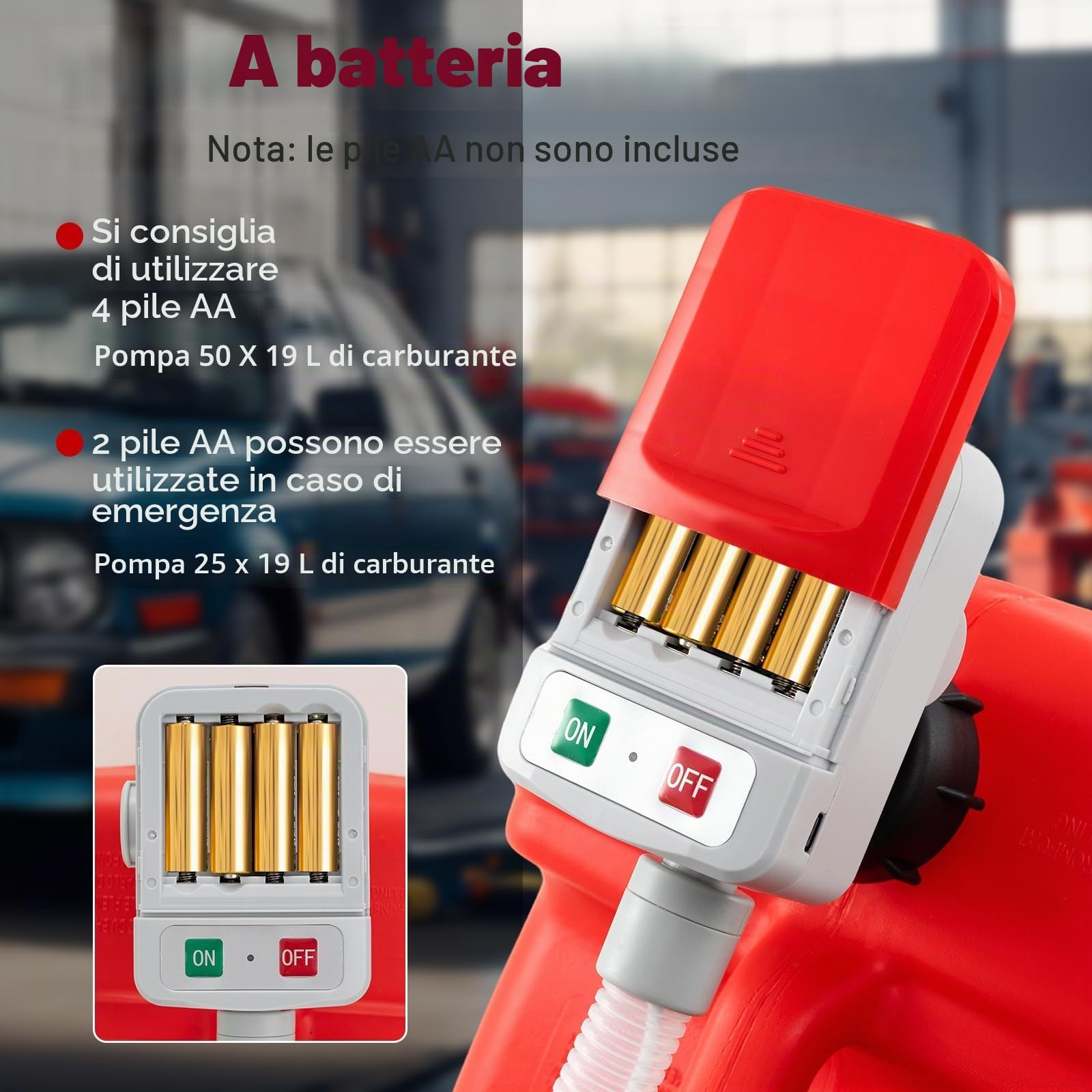 FANTASK Pompa elettrica di trasferimento del carburante con sensore di arresto automatico, 3,2 GPM pompa benzina/diesel/olio con tubo e 3 adattatori, rosso e bianco