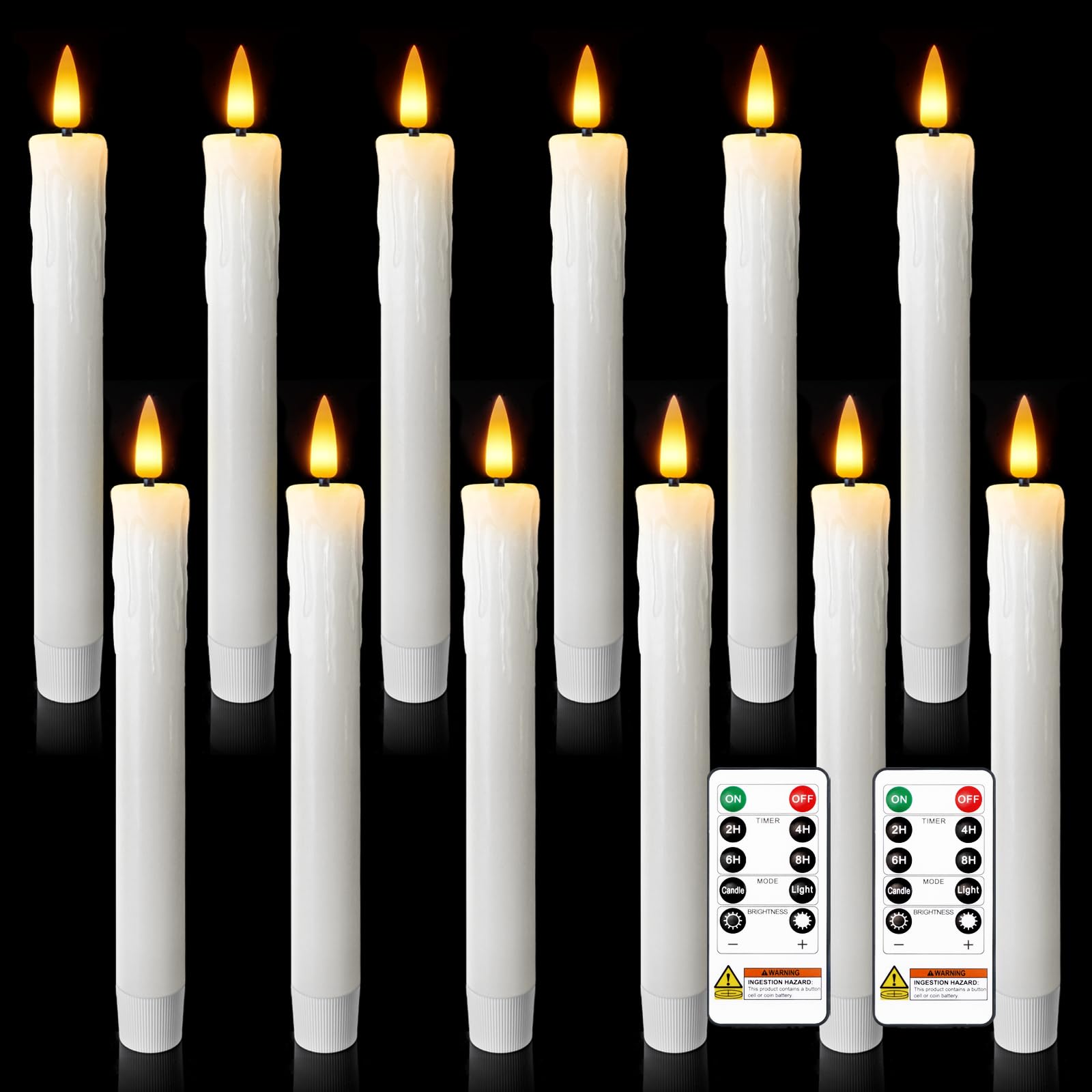Candele coniche antigoccia senza fiamma da 17,8 cm, con timer e dimmer a distanza, candele a batteria in vera cera, candele finte con fiamma 3D per casa, matrimoni, decorazioni natalizie