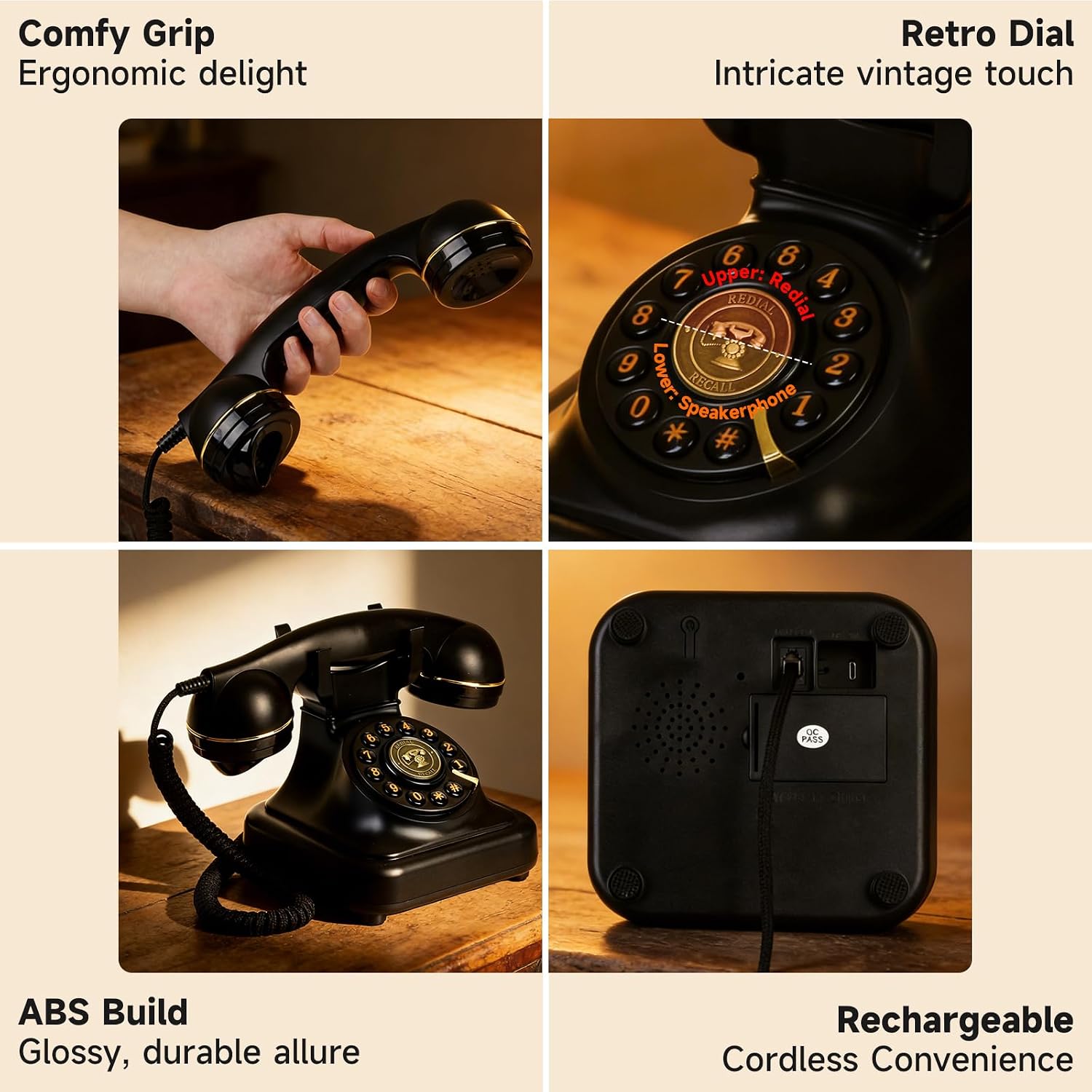 Bluetooth Retro Landline Phone for Cell Phone, Rotary Home Phones, Black image 5