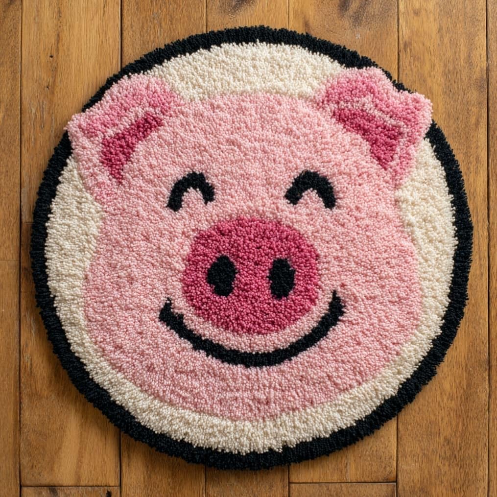 Kitquiver Latch Hook Rug Kit,Pink Pig 50X 50Cm