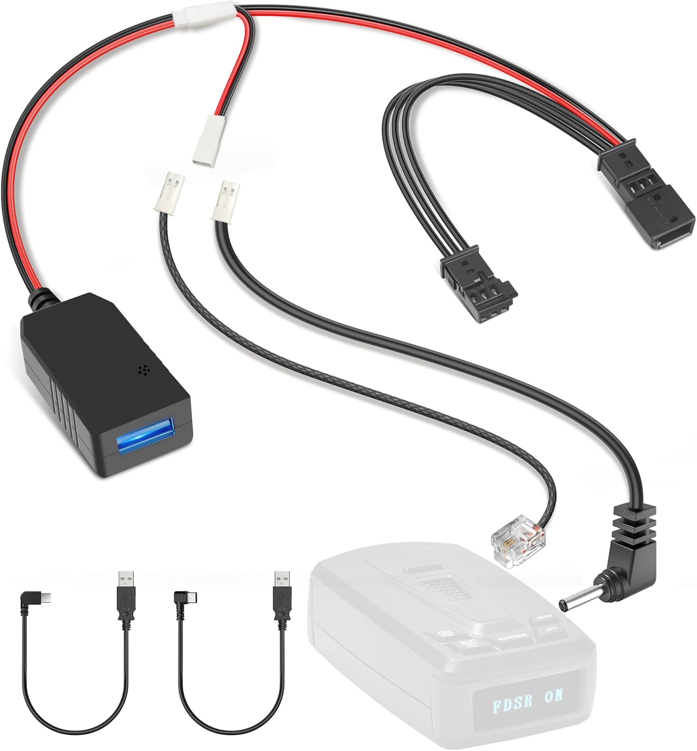 Radar Detector Power Cord Adapter,(3Pin Type-D) Compatible with Ford F150,Transit,Bronco,Lincoln,Connect to Torainfall Sensor,RJ11 DC3.5 Radar Detectors Charger Cable, Built-in Hidden USB