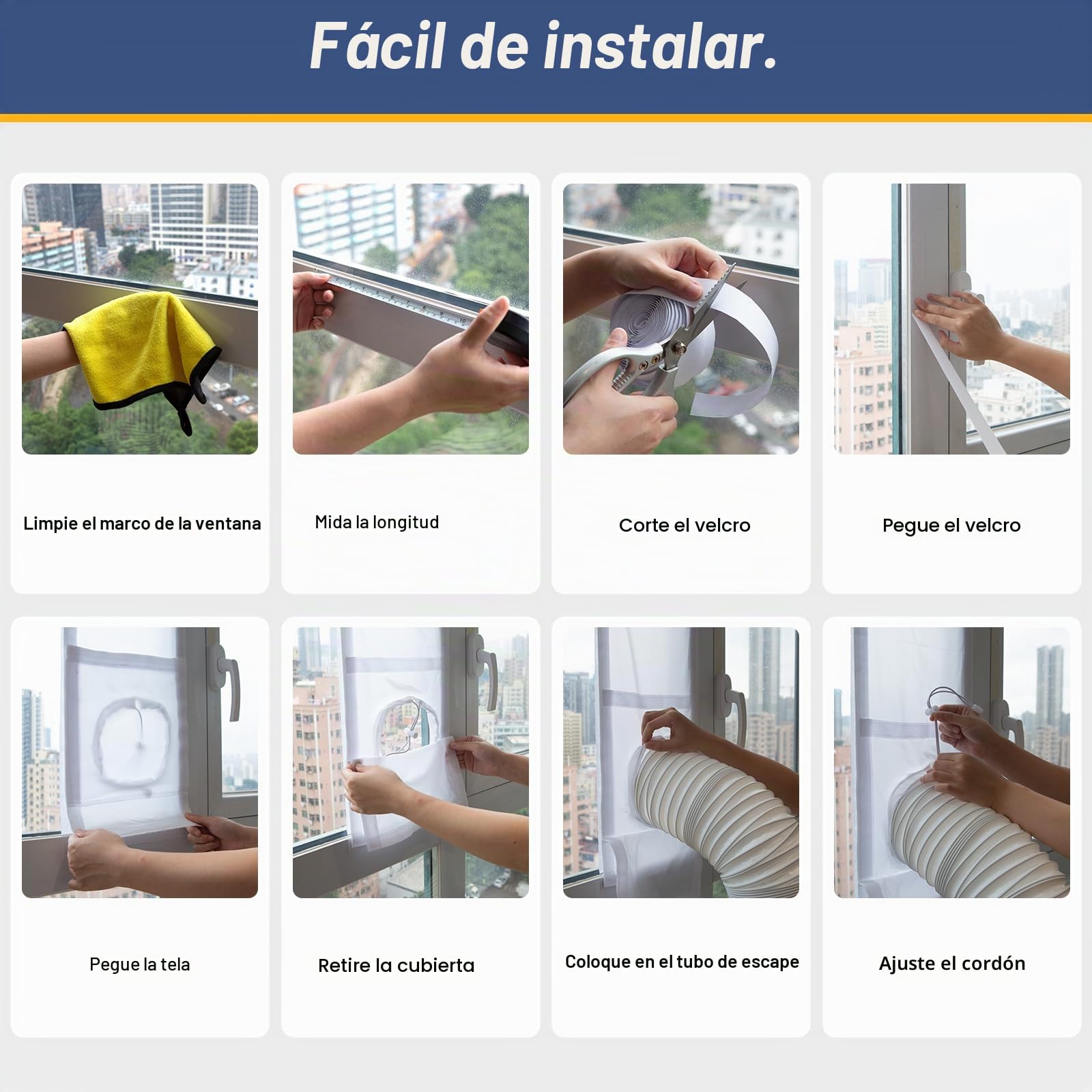 Loviga Sellado de ventanas de 400 cm para aparatos de aire acondicionado y secadores móviles, 100% impermeabilizante, fácil de instalar para ventanas batientes, manivelas, toldos, claraboyas