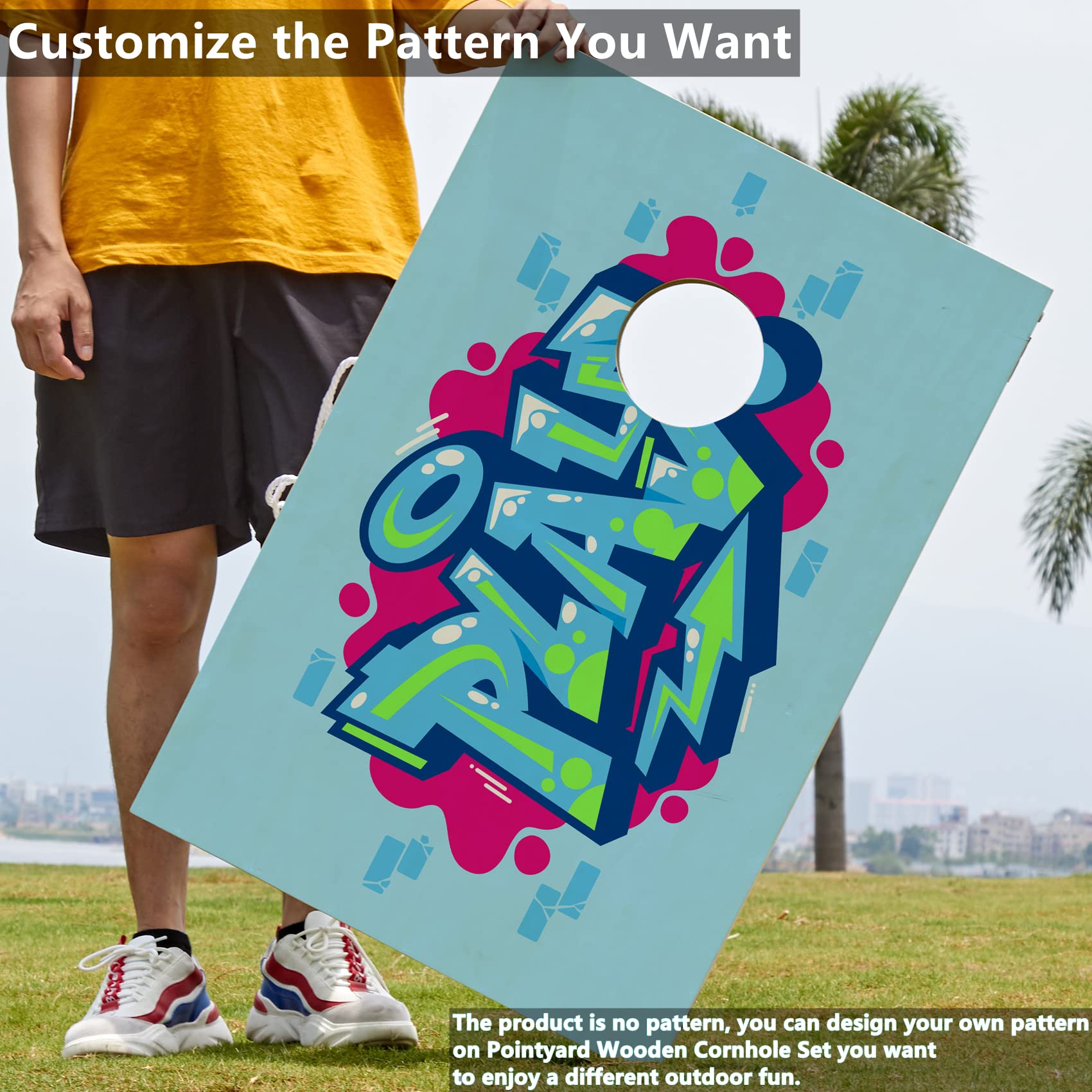 Pointyard Wooden Cornhole Set, 3x2Ft Classic Cornhole Outdoor Games Set