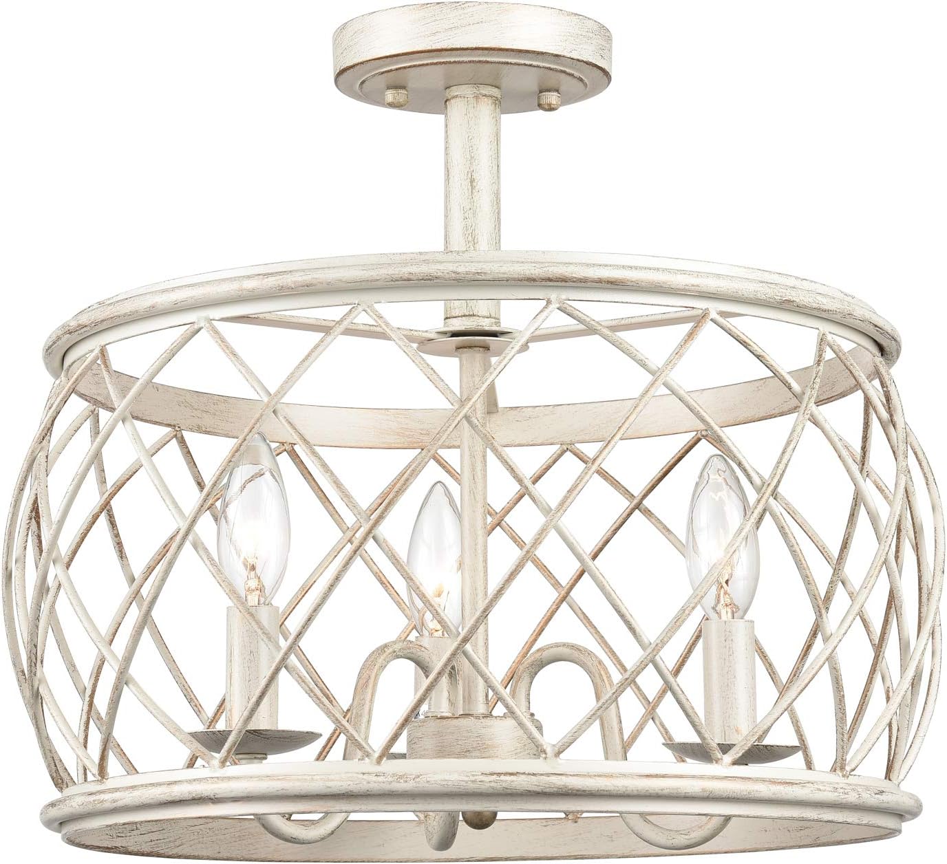 DANSEER Farmhouse 3-Light Drum Semi Flush Mount Ceiling Light Metal Shade Antique White