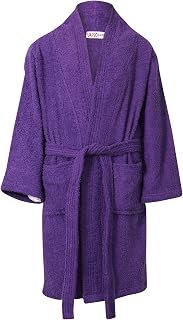 Terry Towelling Shawl Collar Purple Bath Robe Dressing Gown Soft 100% Cotton Bathrobe Girls Age 5-13 Years