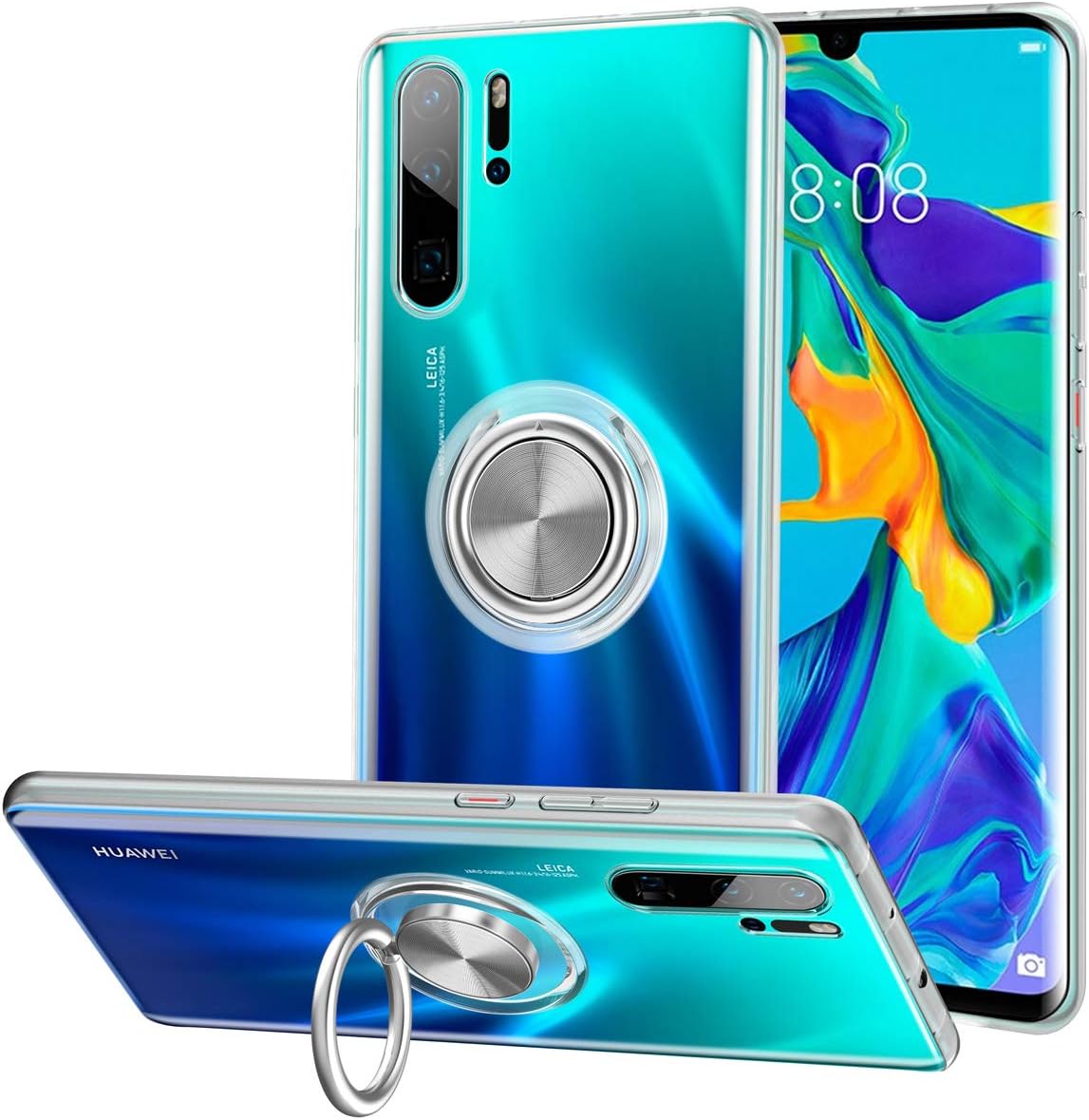 Vunake Huawei P30 Pro Case Cover Clear with Ring Holder Shockproof Bumper Cover Soft TPU Silicone Transparent Protective Phone Case for Huawei P30 Pro - Clear