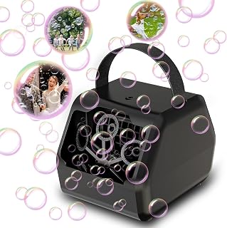 Bubble Machine, 8000+ Bubbles/Min Bubble Makers Portable Automatic Bubble Toy for Kids,2 Speed Modes, Powered by Plug in or Batteries, Bubble Blower for Parties, Festival, Birthday, Wedding(Black)
