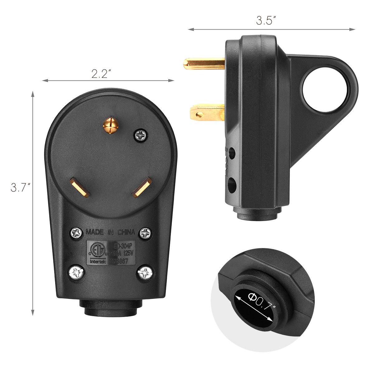 Miady 30AMP RV Replacement Male Plug with Easy Unplug Design, ETL Certified