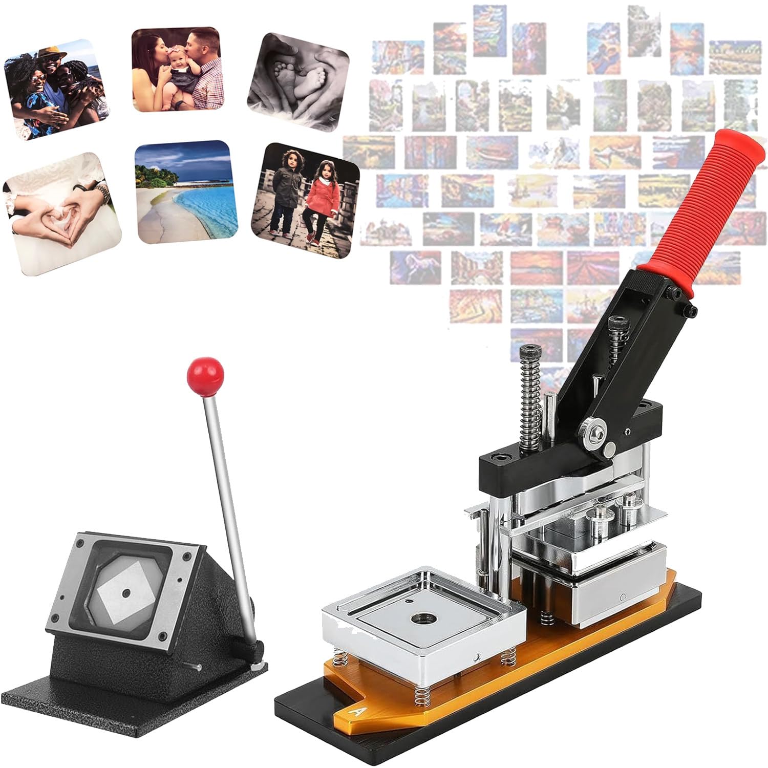 MYUYEE Badge Maker Machine,2.5 X 2.5 In Square Fridge Magnet Maker Machine, Pin Maker Machine Kit, 63.5 X 63.5 Mm Diy Photo Magnet Making Machine+Paper Cutter+1000 Pcs Materials
