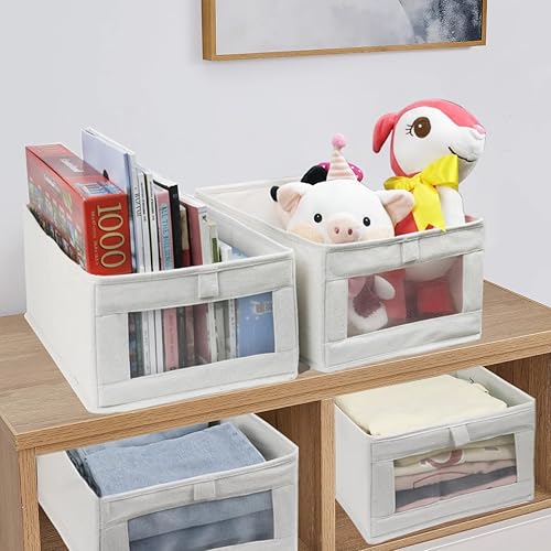 Miniatura 6 de Paquete de 4 contenedores de almacenamiento de lino, contenedores de almacenamiento para organizar ropa, jeans, juguetes, libros, estantes, armario,