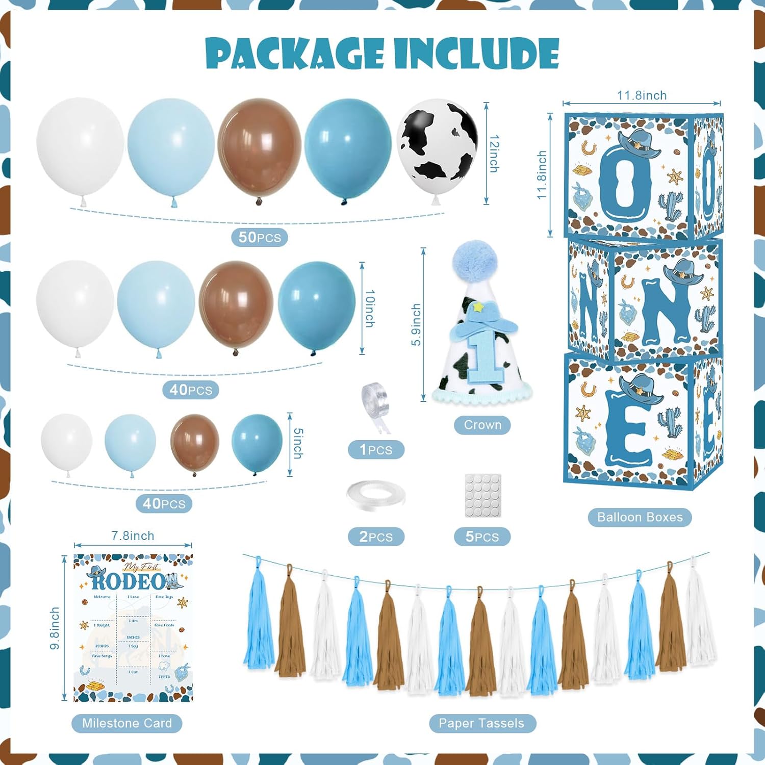 My First Rodeo Decorations Boy, Cowboy 1st Birthday Party Decorations, Cowboy Balloon Arch Kit Western Party Supplies Backdrop Tablecloth Photo Banner for 1st Rodeo Birthday Party Decor Boy - Image 3