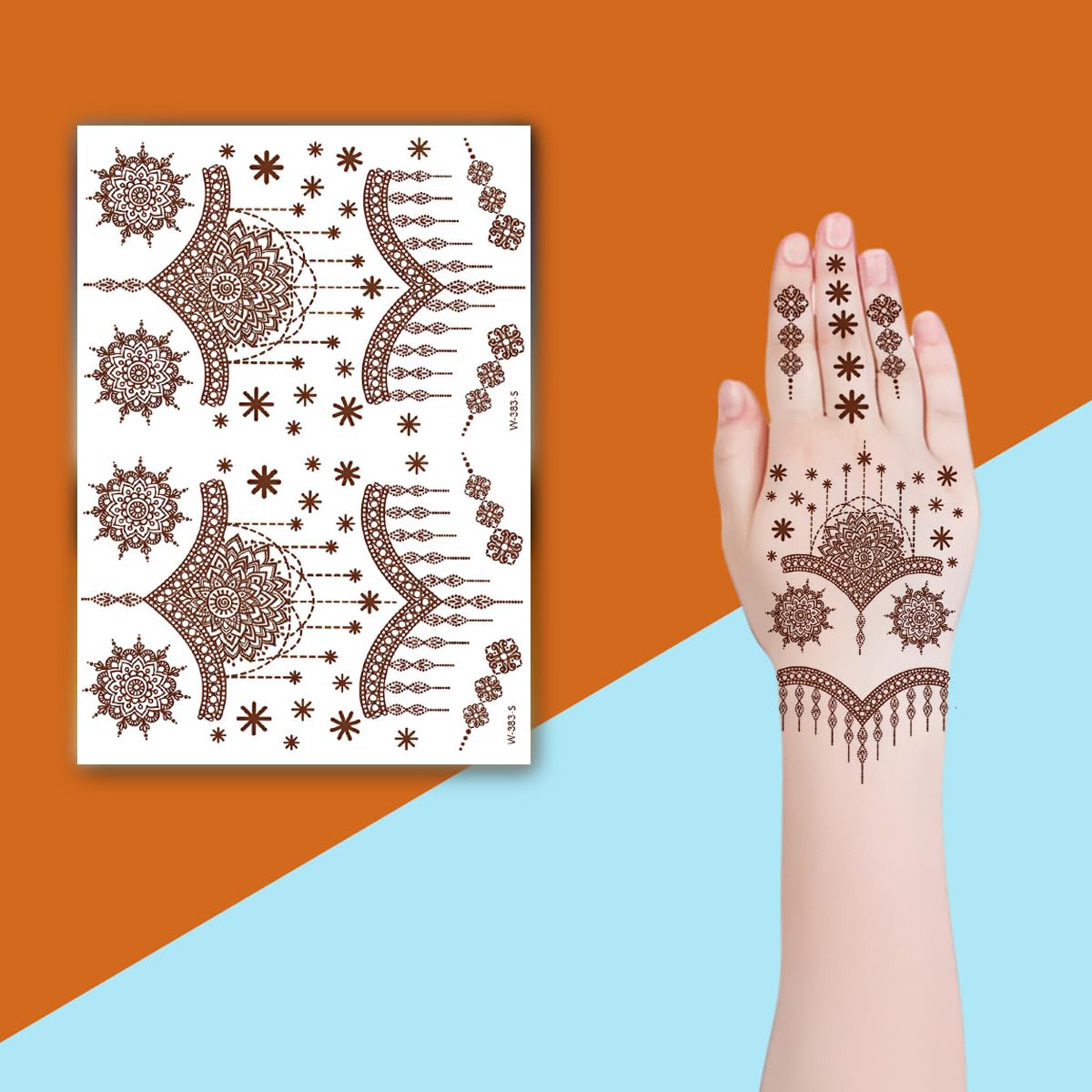 henna dreamcatchers design henna temporary waterproof body tattoo (marron) for women and girls