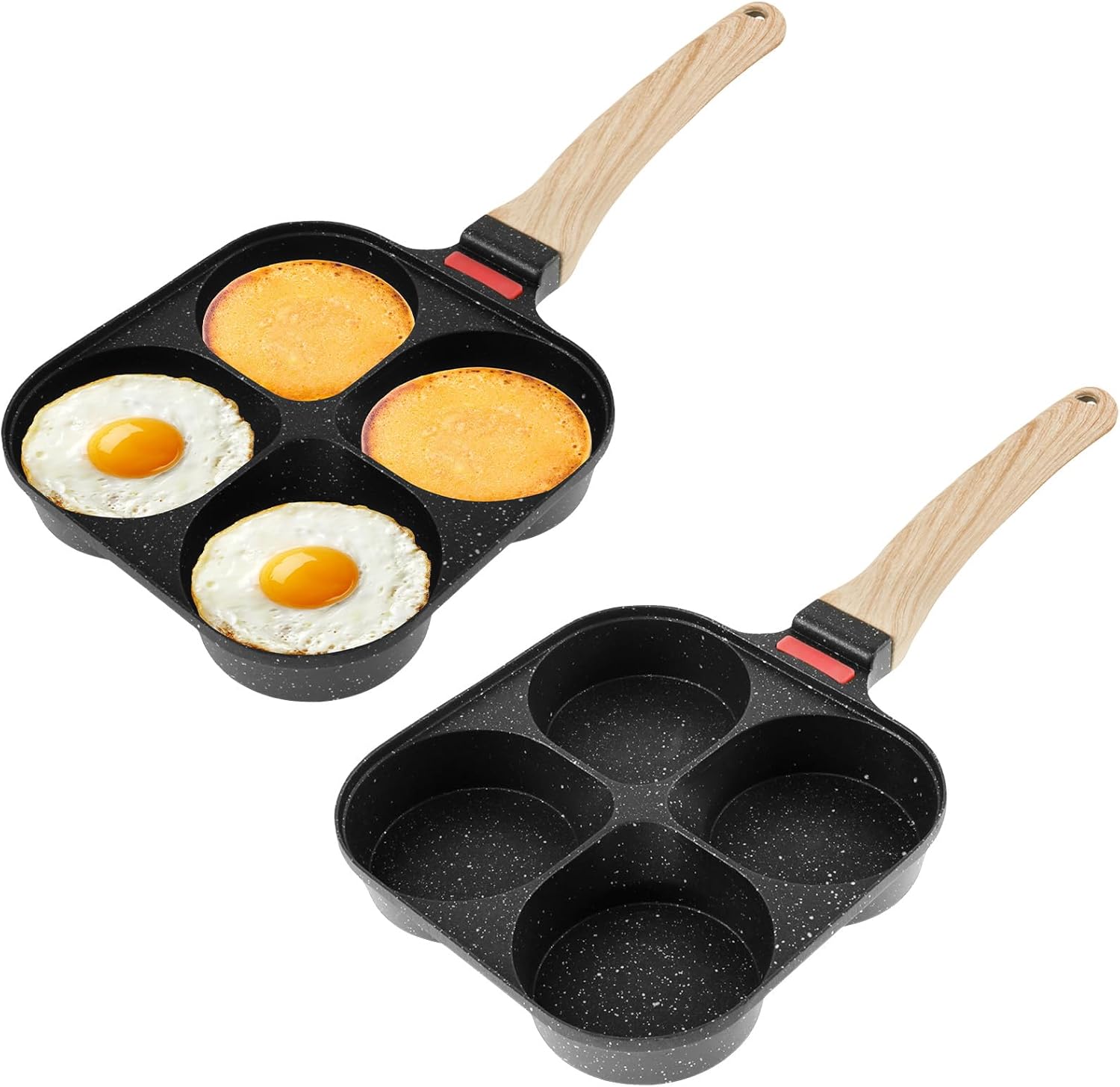 4 Cups Egg Frying Pan Nonstick Egg Pan Multifunctional Omelette Pan Healthy Omelette Skillet with Wood Handle