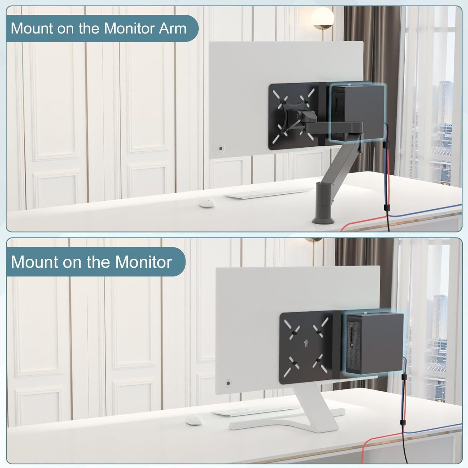 Mini PC Mounting Bracket Compatible with Intel NUC 13/12/11/10/8/7/6/5 Series, 3 Installation Ways with Cable Ties for Monitor Arm, Under Desk & Wall