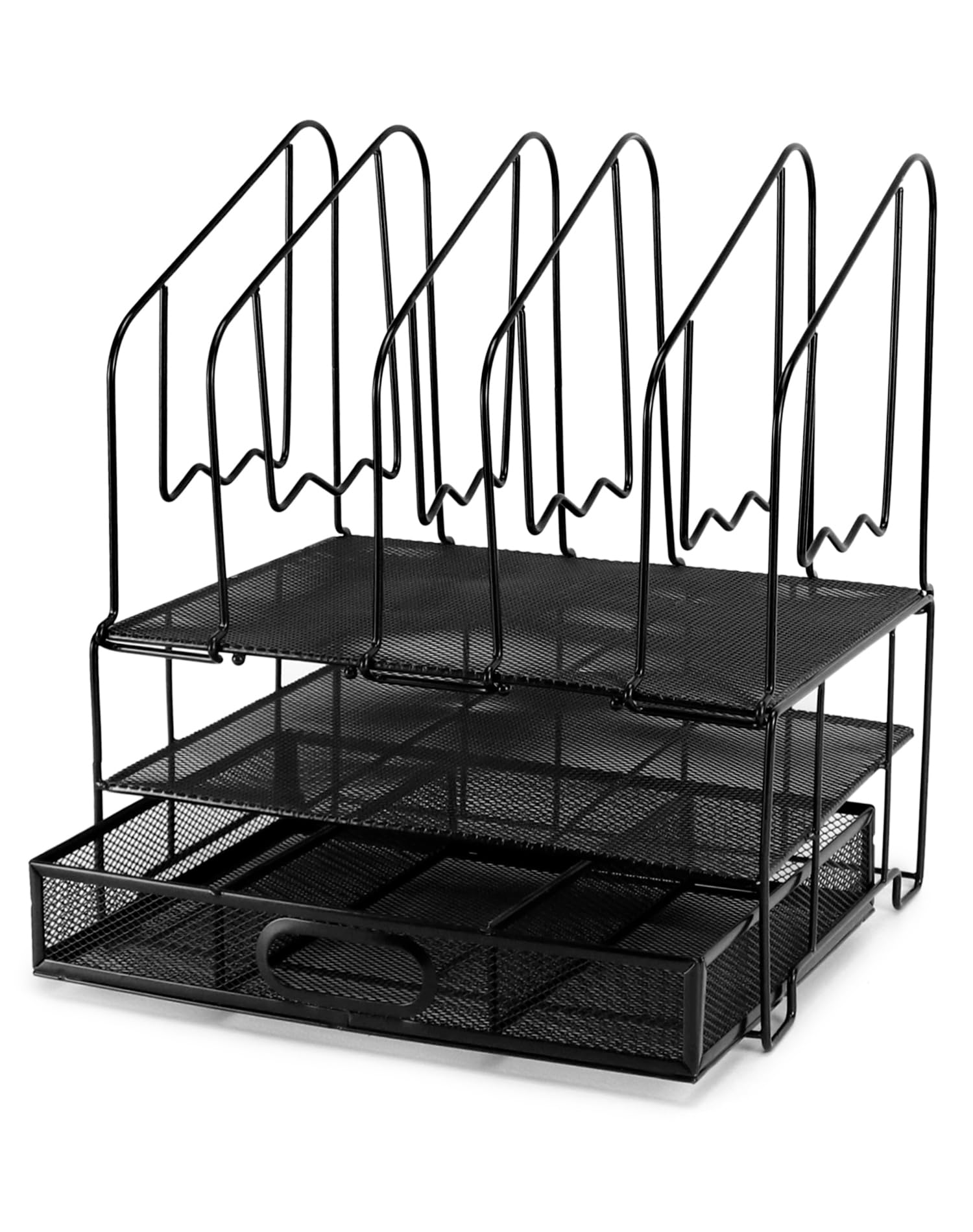 QWORK® Mesh Schreibtisch Organizer, mit schublade und 6 vertikaler ständer, büro Organizer, schwarz
