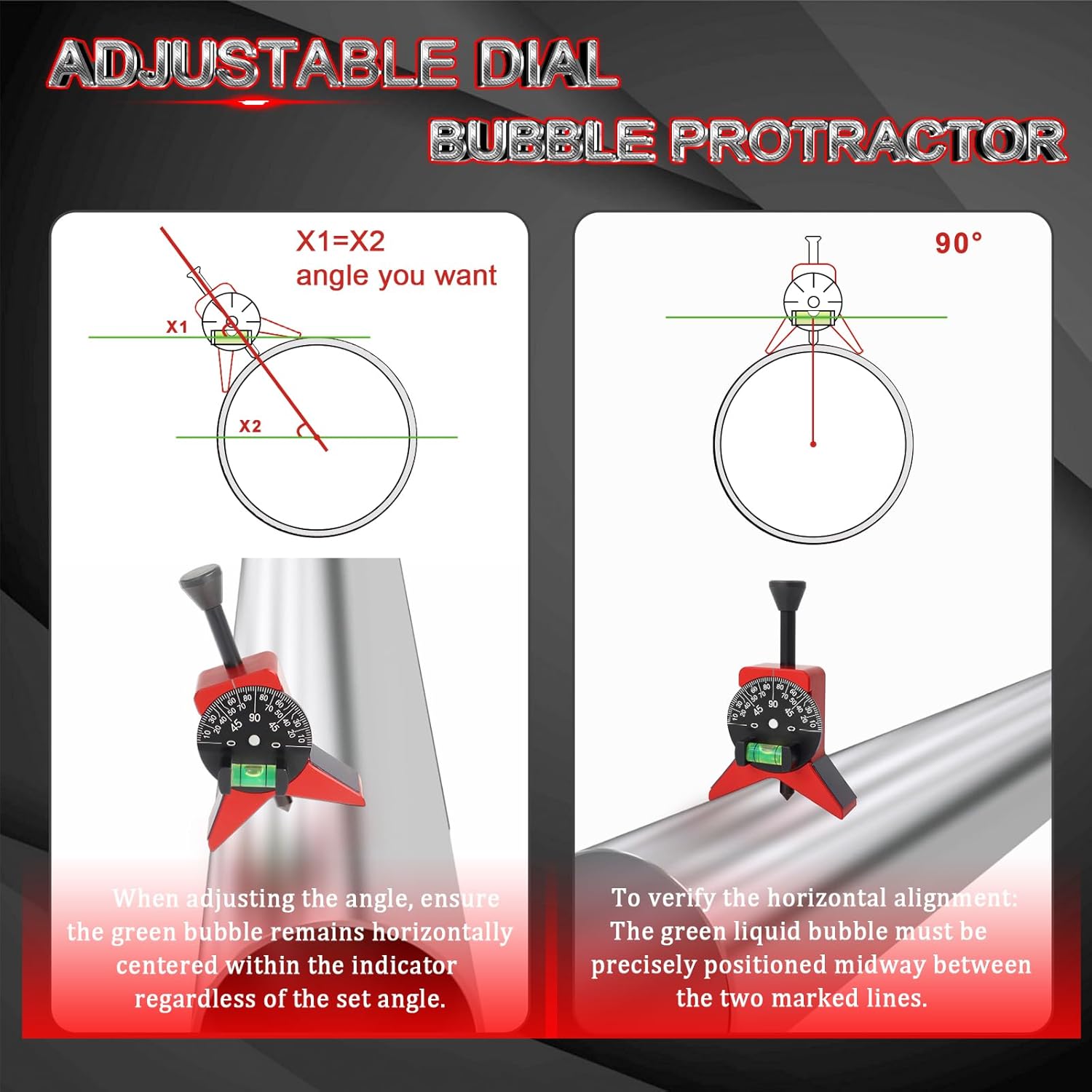 Pipe Center Finder, Pipefitter Tools w/Magnetic Centering Head, 2.75" Y-Type Pipe Fitting Tools w/Adjustable Dial Bubble Protractor to Measure Pipe Diameter from 1-1/2" to 6"