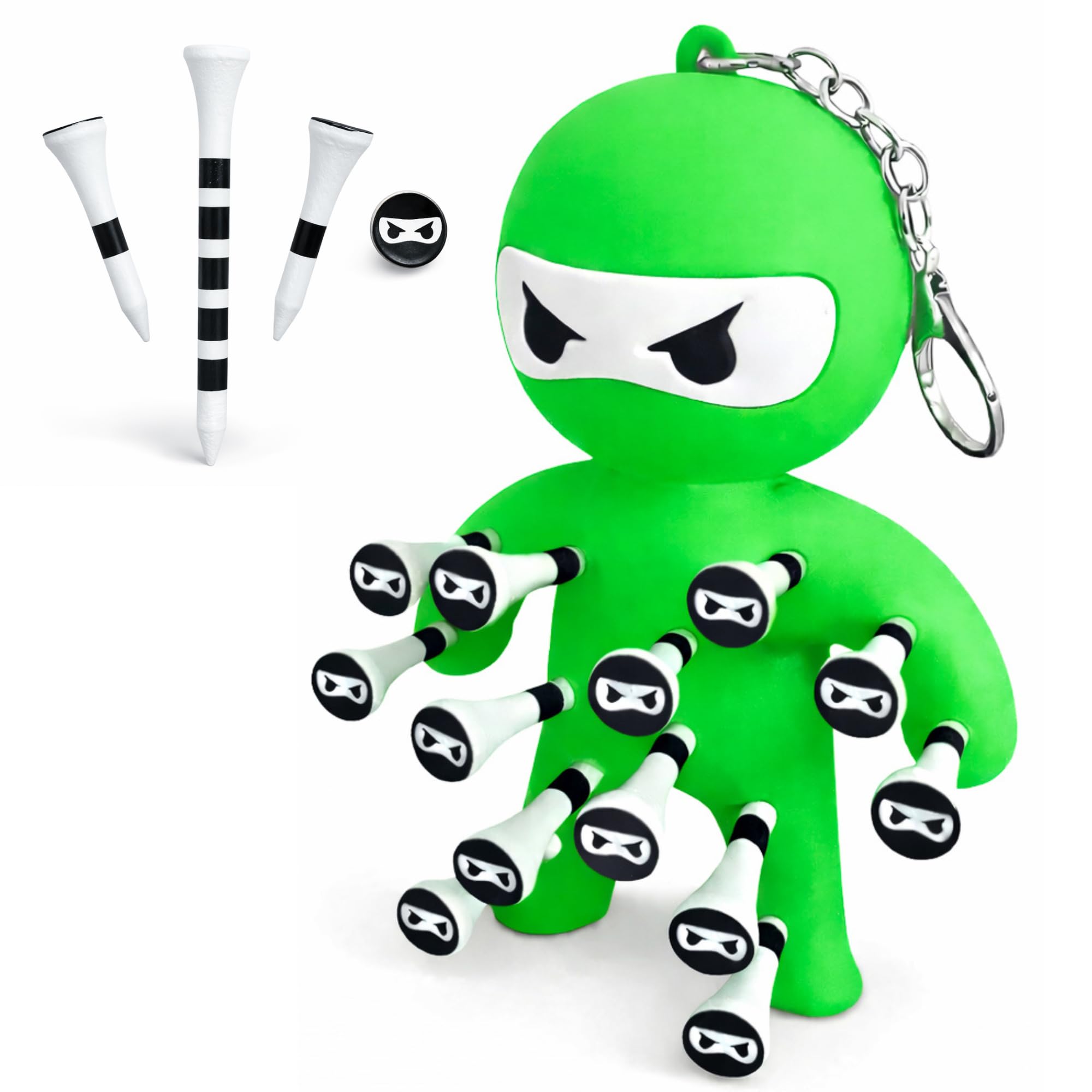 Golf Tee Holder – Ninja Design Holds 13 Tees | Newest Version - Great Gift For All Golfers (Green (Including 14 Ninja Tees))