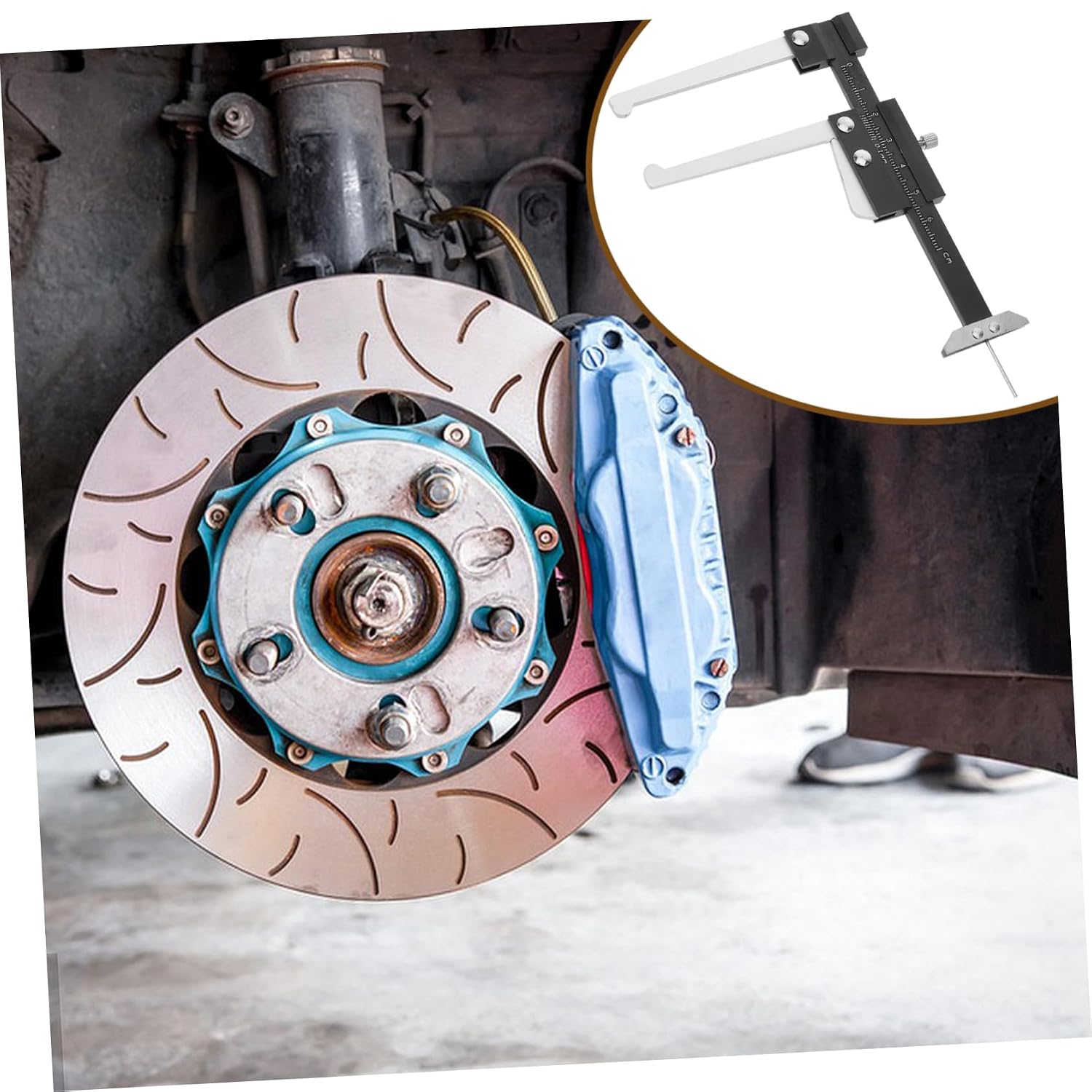 GARVALON Car Brake Pad Thickness Gauge Brake Disc Measuring Tool Caliper Pad Tool