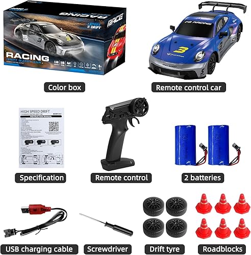 Miniatura 7 de Fistone RC Drift Car, 2.4GHz escala 116 4WD coche de control remoto de alta velocidad, coche de juguete deportivo de carreras con luces LED,