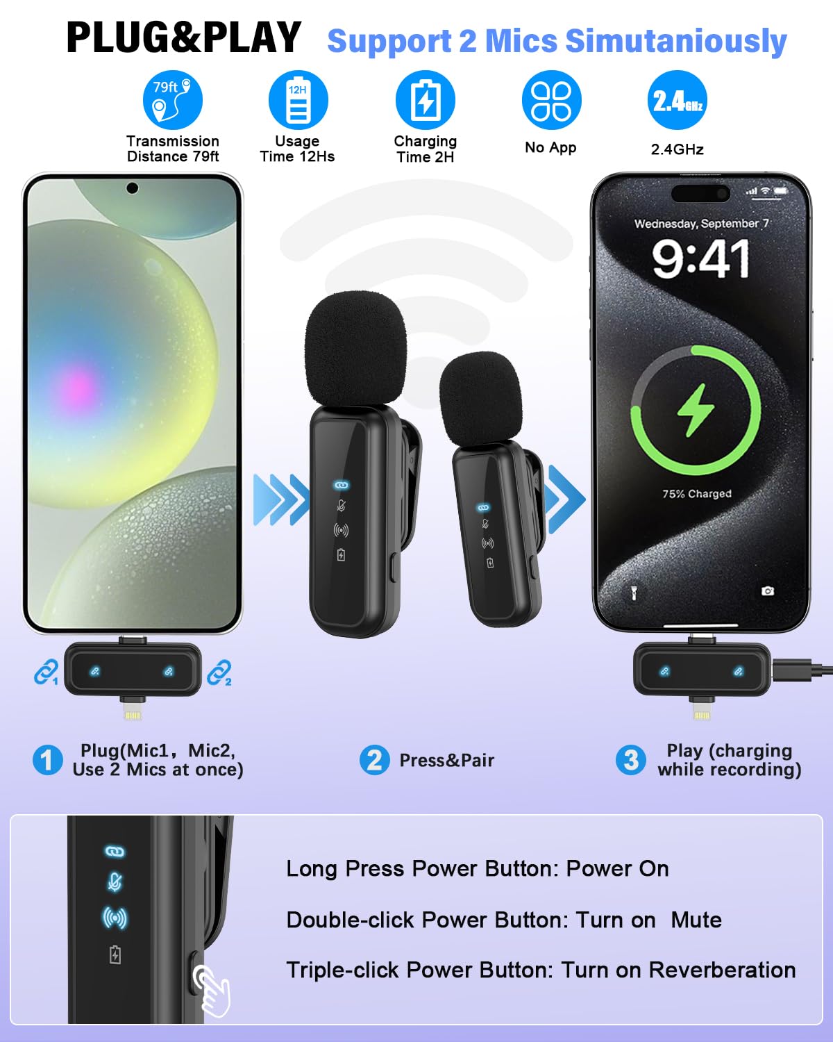 Kit per vlogging per iPhone/Android, YouTube Starter Kit con microfono wireless/treppiede per fotocamera/treppiede flessibile/luce di riempimento RGB, kit essenziali per la creazione di contenuti per