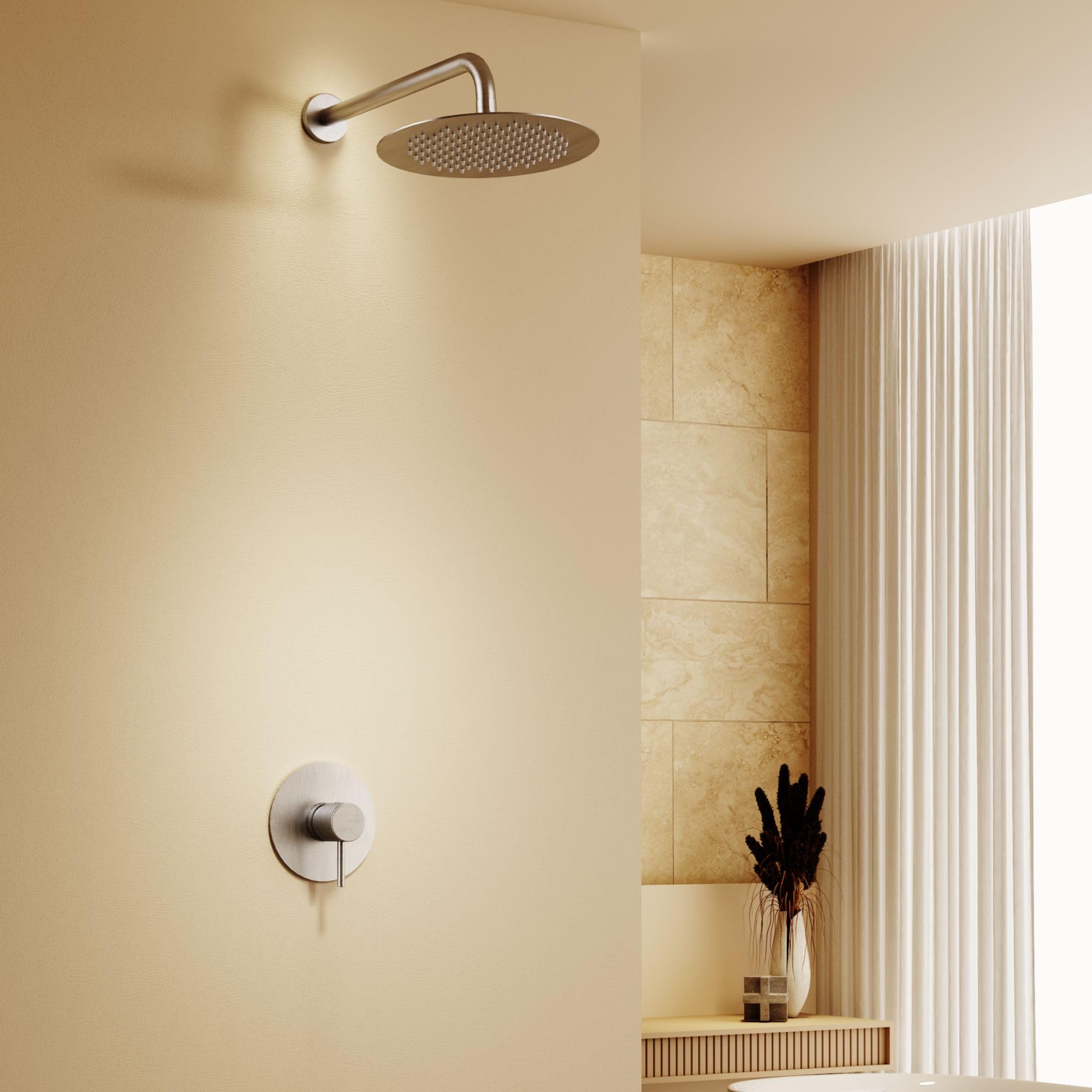 IMEX - Ducha Empotrada Oro Monomando | Conjunto de Grifería Empotrado con Rociador Antical Efecto Lluvia Dorada | Columna Ducha Empotrada con Grifo en Latón y Acero Inox S.304 (SIN ALCACHOFA)