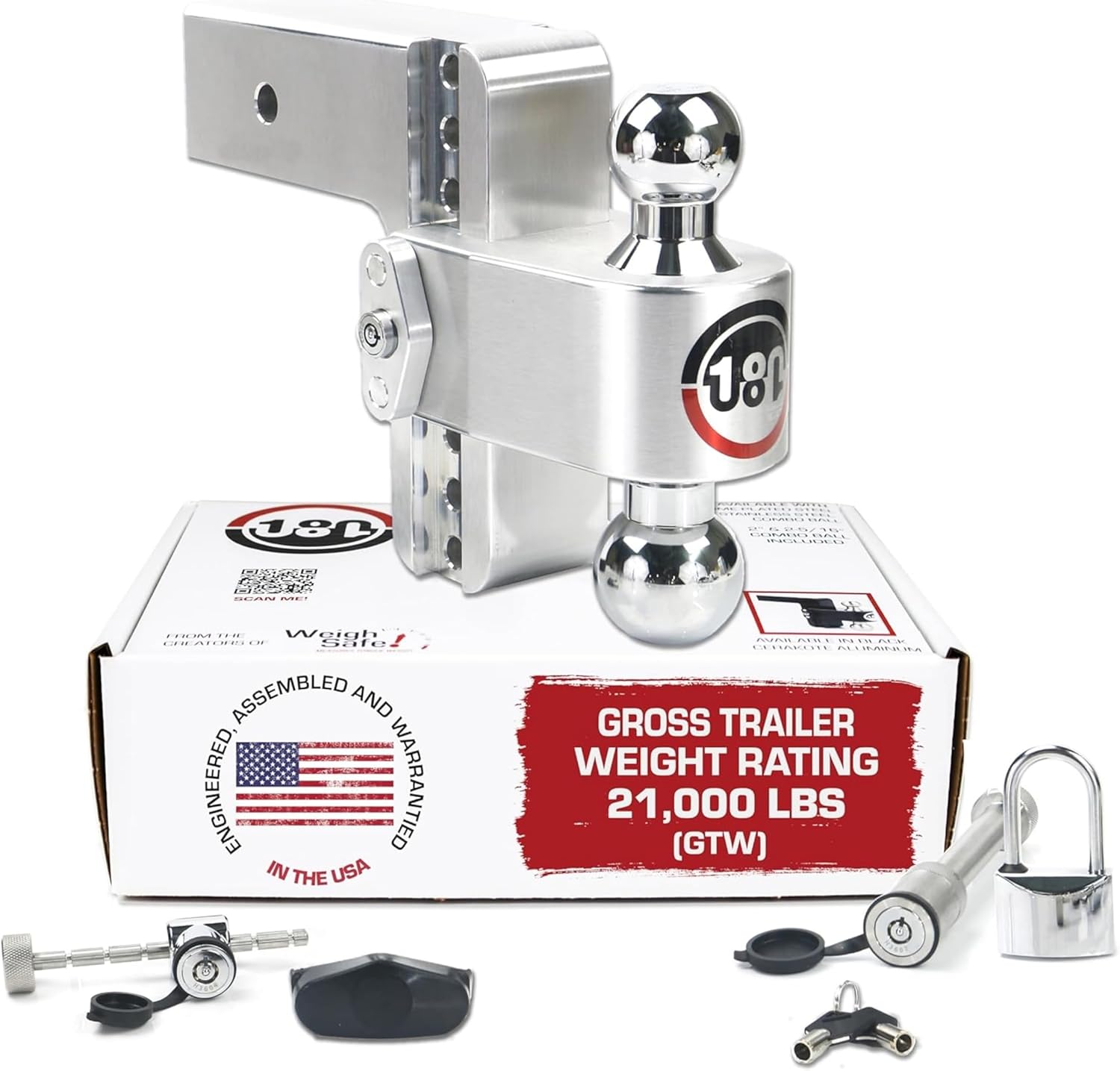 Weigh Safe Adjustable Trailer Hitch Ball Mount, 6" Adjustable Drop Hitch for 3" Receiver w/ 4 pc Keyed Alike Lock Set, Heavy Duty Aluminum Trailer Tow Hitch w/ Chrome Plated Tow Balls, 21,000 lbs GTW