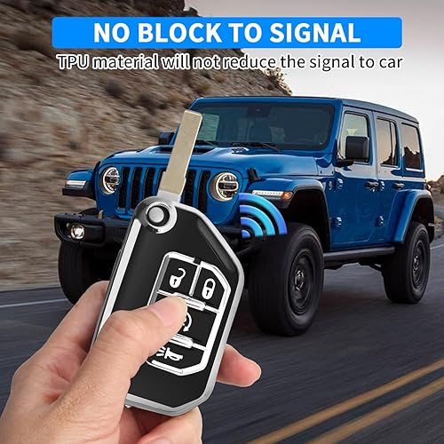 Miniatura 3 de QBUC Funda para llavero Jeep, protector de llave abatible con llavero apto para Jeep Wrangler JLU JL Gladiator Rubicon JT Accesorios para llaves