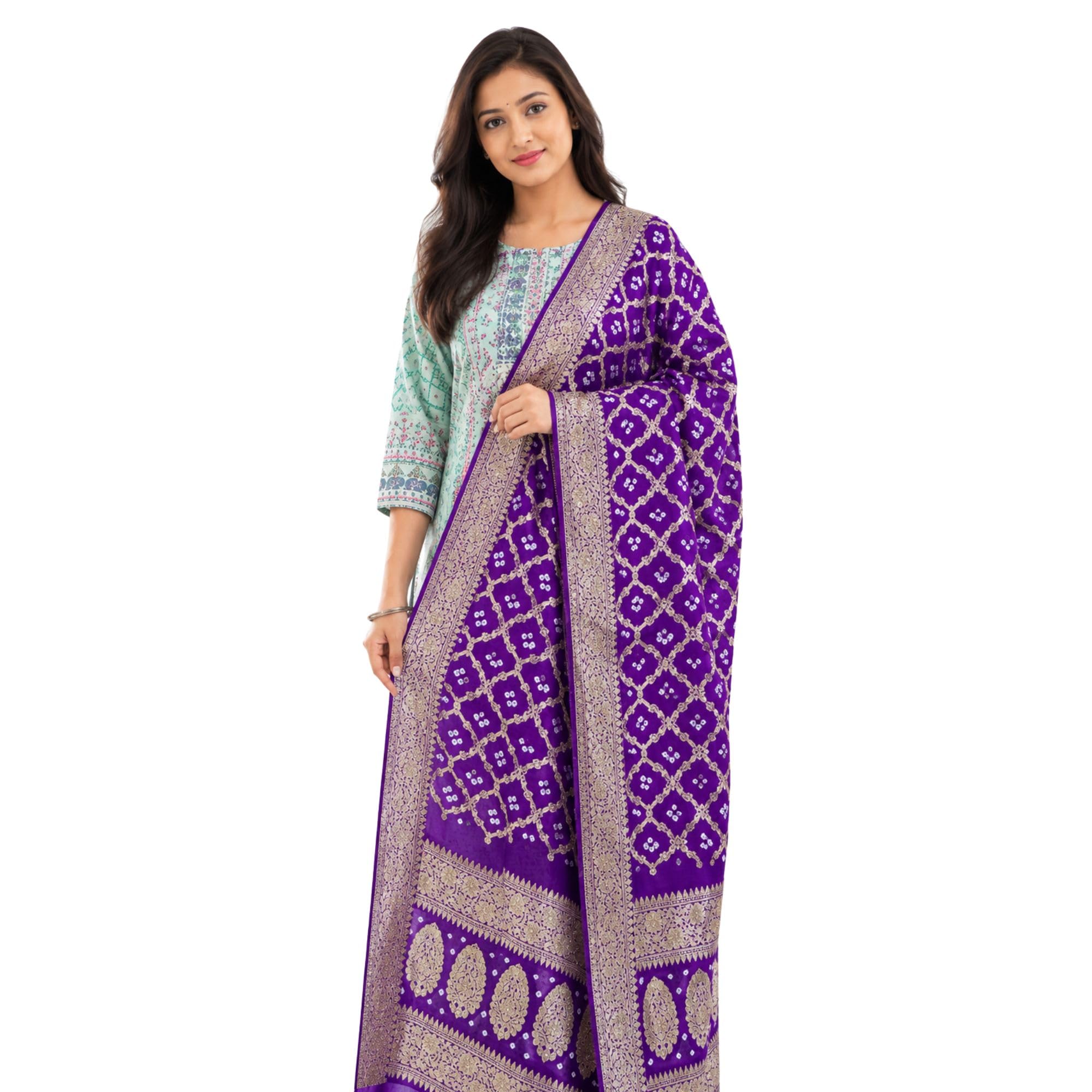 Pure Georgette Bandhani Style Dupatta with Zari Woven Border Ethnic Dupatta-image-11