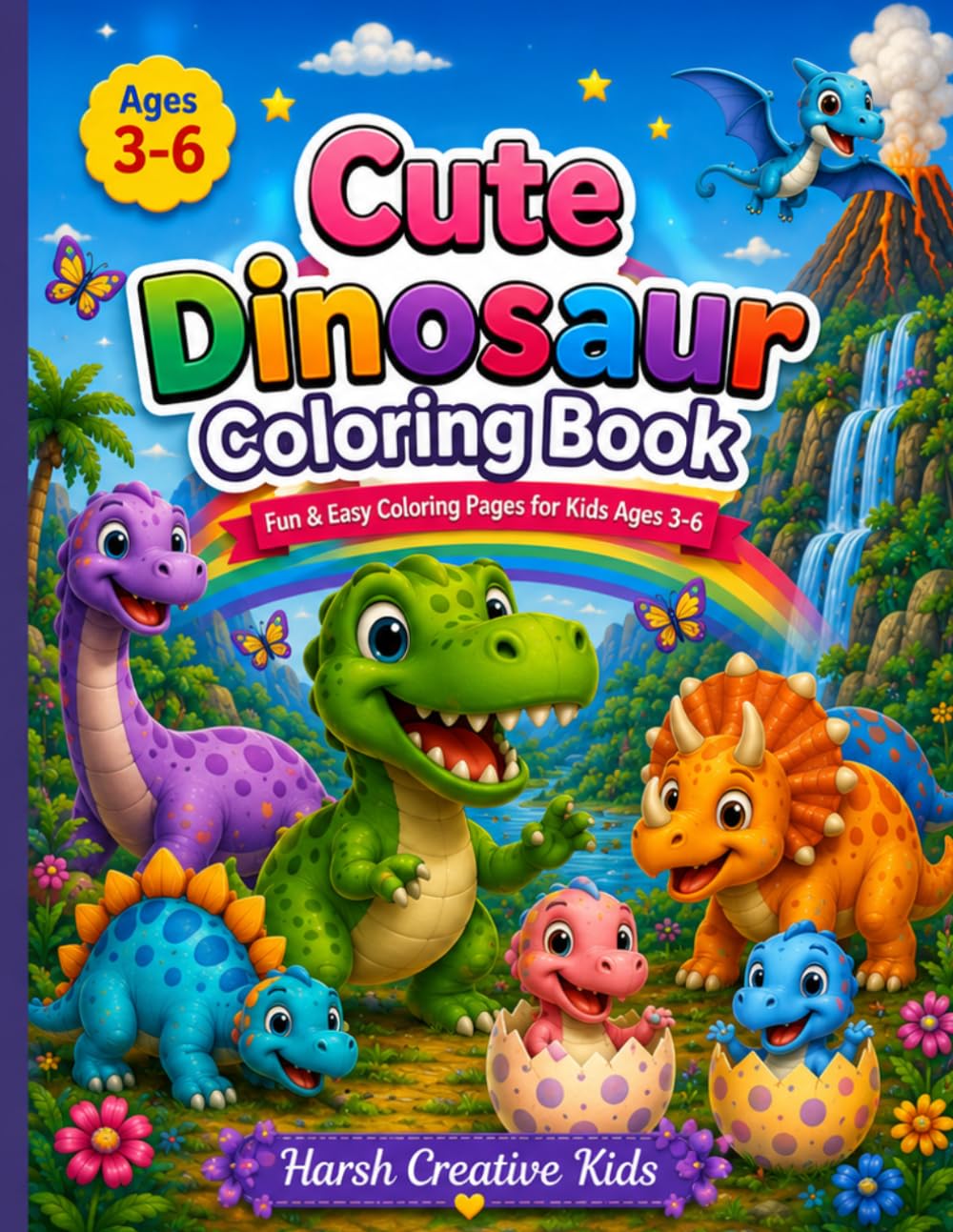 Cute Dinosaur Coloring Book for Kids Ages 3-6: Fun & Easy Kawaii Dinosaur Coloring Pages for Toddlers and Preschoolers