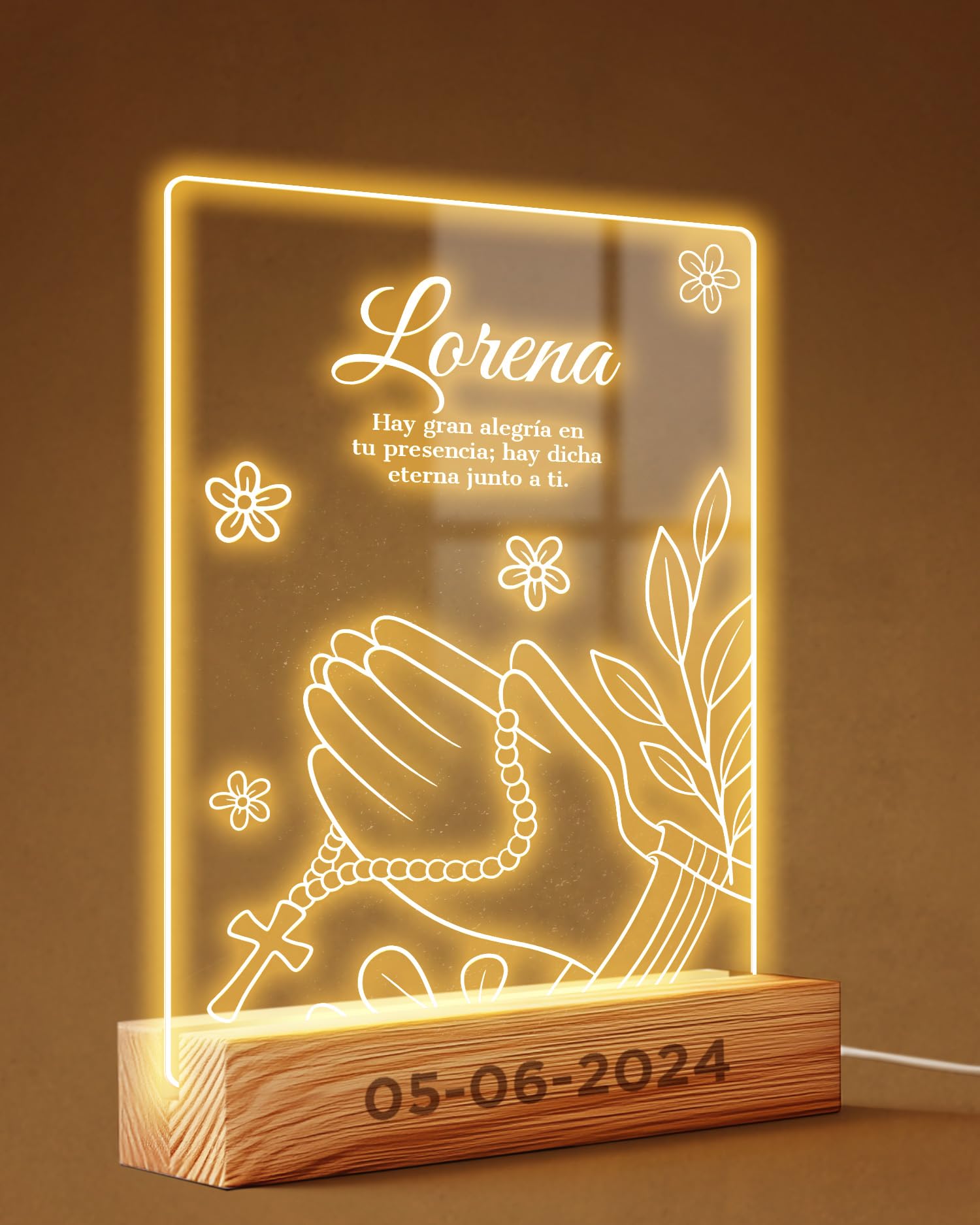 Panorama Lámpara Infantil Personalizada de un Rosario - Placas Decorativas con tu Foto - Luz Nocturna LED para Mesita de Noche - Regalos Primera Comunion Niño y Niña Personalizado y Originales