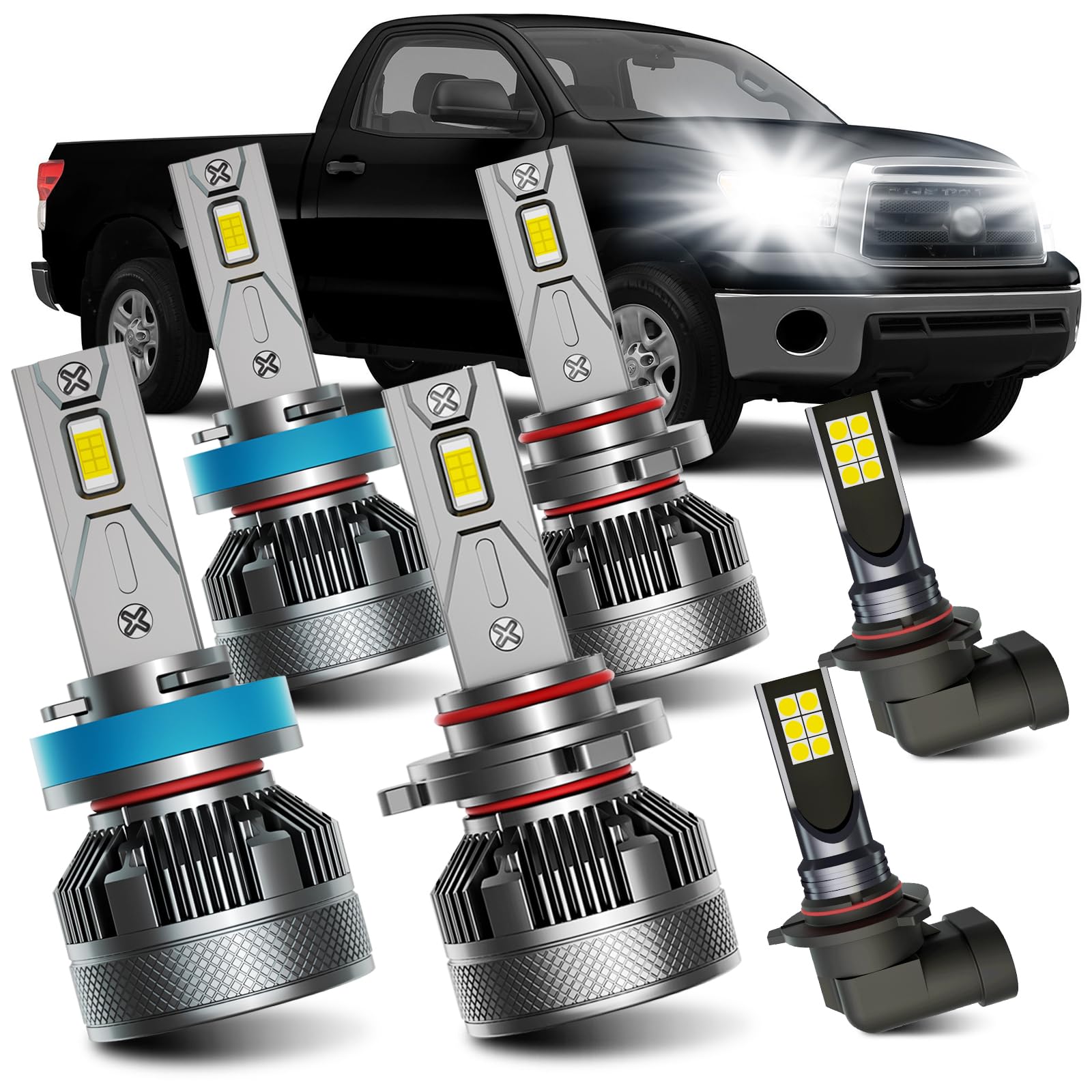 AWALITED Fits for 2007-2013 Toyota Tundra High Low Beam Fog Lights Bulbs Combo, 6000K White Plug-and-Play Super Bright Bulbs, Pack of 6