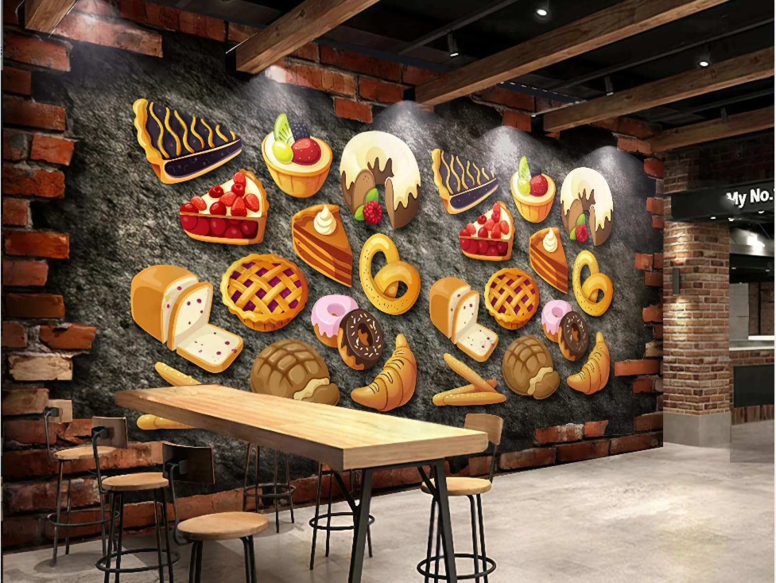 XDOUBAO Wallpaper Nostalgic Brick Wall Retro Pizza Fast Food Snack Bakery Afternoon Tea Western Restaurant Background Wall Wallpaper Coffee Shop Mural,3D,150x105cm