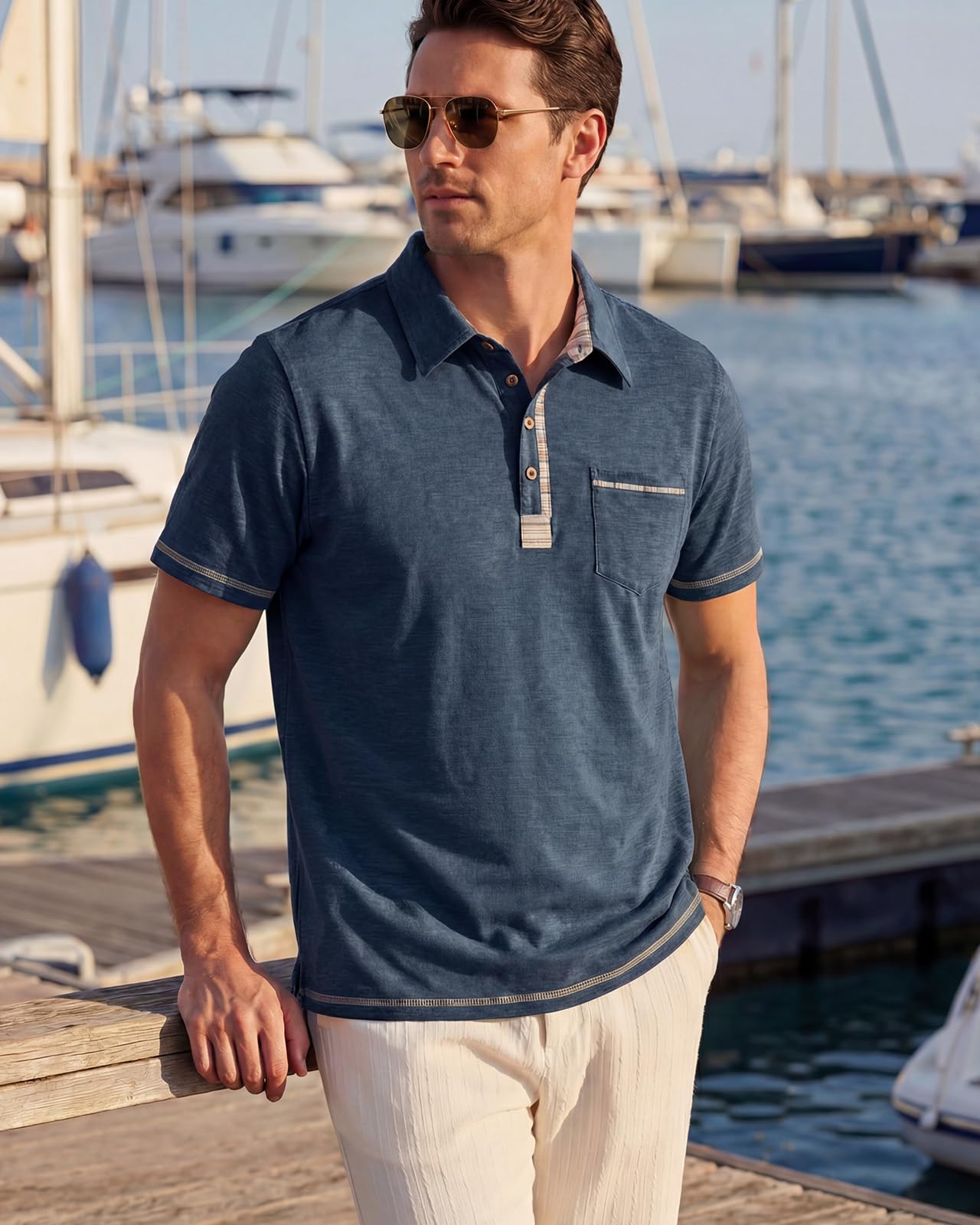 PRIVIMIX Polo Homme Manches Courtes avec Poche Ete Polo Tops Tee Shirt de Golf Rugby M-3XL