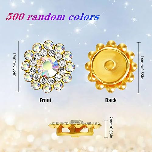 Miniatura 3 de 500 botones de girasol de 0.555 pulgadas con diamantes de imitación para coser en adornos, botones de diamantes de imitación con parte trasera
