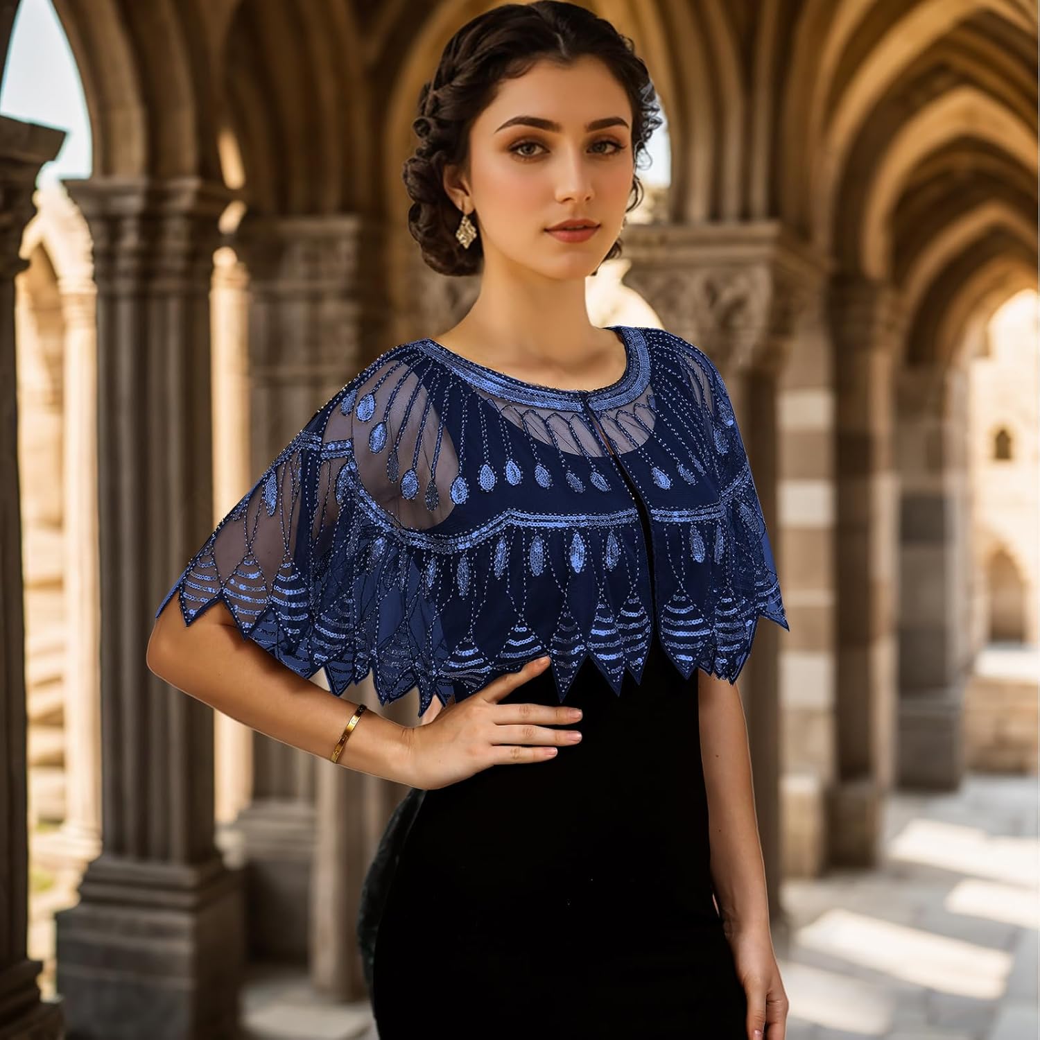 PLULON 8 Pcs 1920s Flapper Accessories Set for Women, Great Gatsby Dresses Sequin Shawl Wraps Roaring 20s Dresses for Party - Image 2