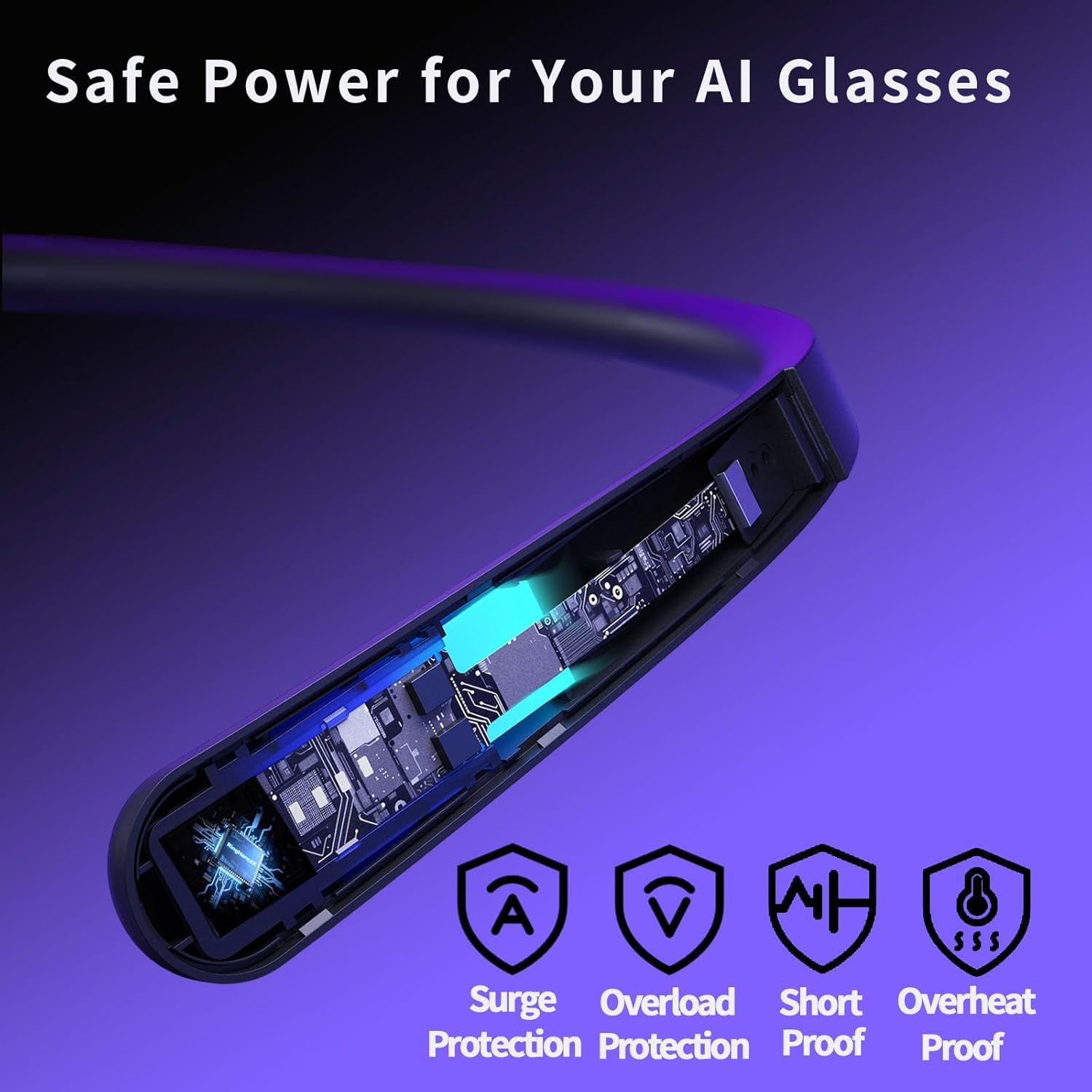 Battery Pack for Al Smart Glasses - Ultra-Light Hanging Neckband Power Bank for Rokid Glasses, for Xiaomi AI Glasses,for Rayneo X3 Pro - Extended Power Accessory (Type-C)