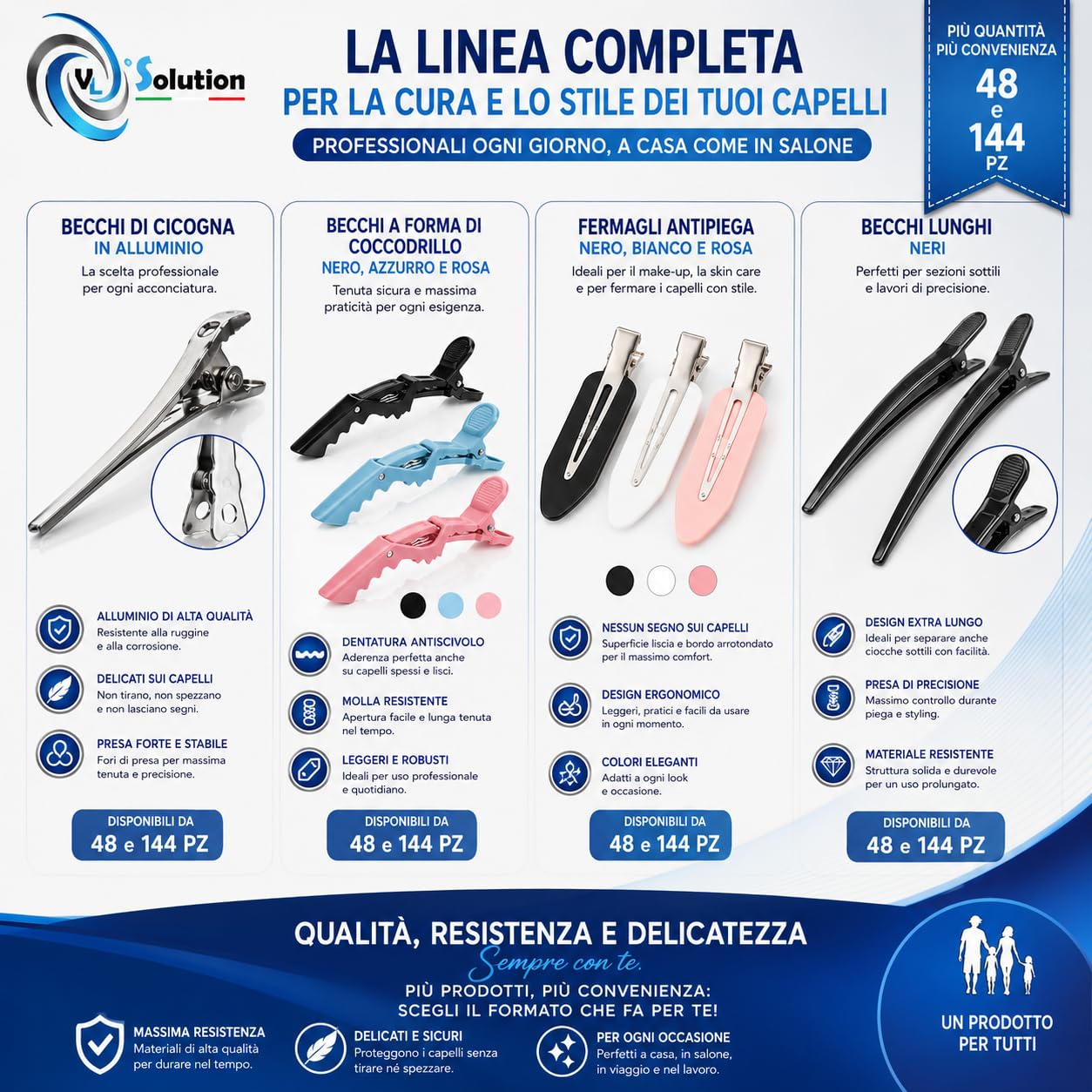 Becchi di Cicogna 48 pz - Fermagli di nuova generazione per capelli a becco d'anatra, Clip per capelli in metallo pinze adatte allo styling dei capelli. Mollette Hair Clip