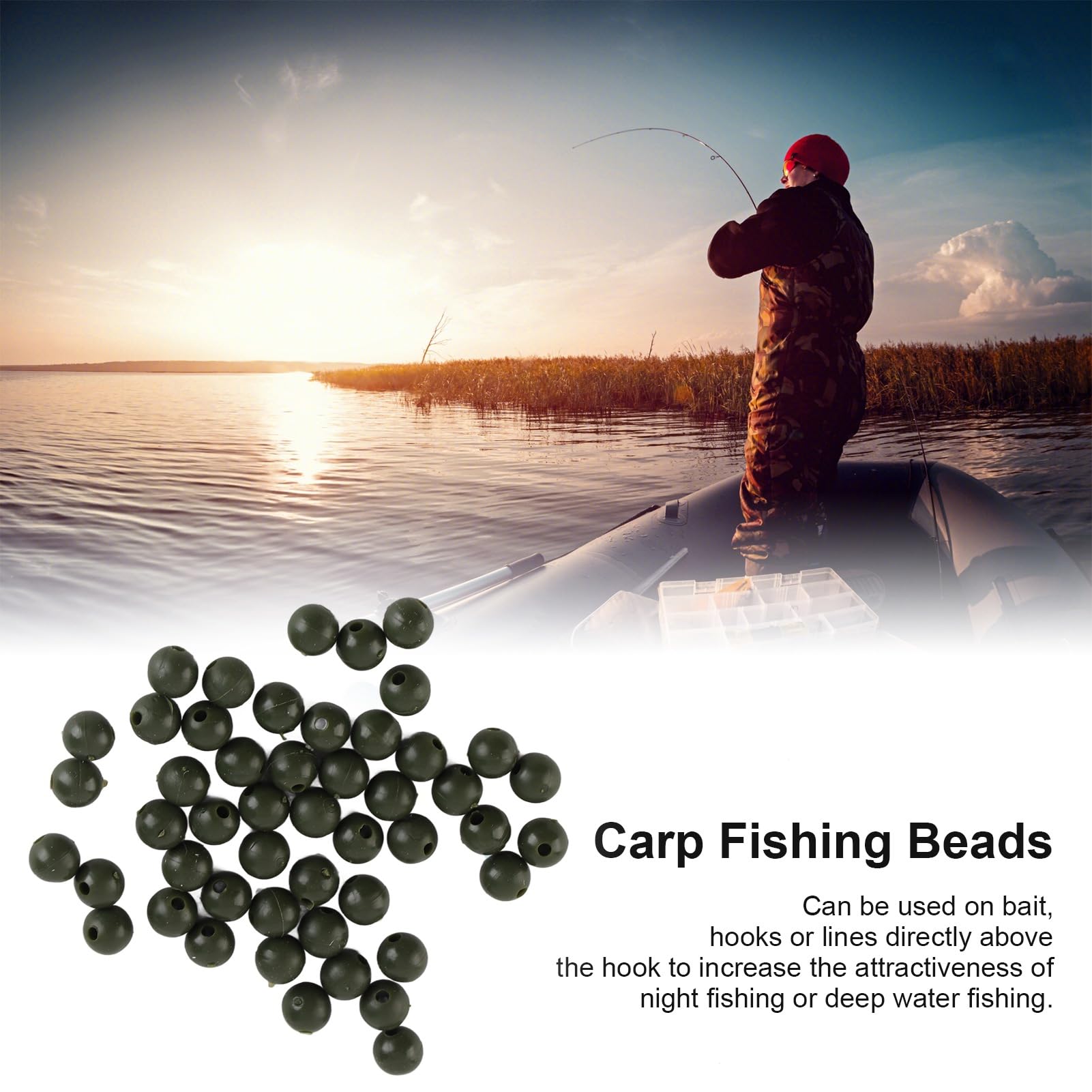 Cuentas de Pesca, Cuentas de Hilo de Pescar, Cuentas de Pesca de Agua Salada, Diámetro de 6 Mm, 50 Piezas, Aparejo de Pesca de Carpa Suave para Pesca Nocturna y Pesca en Aguas