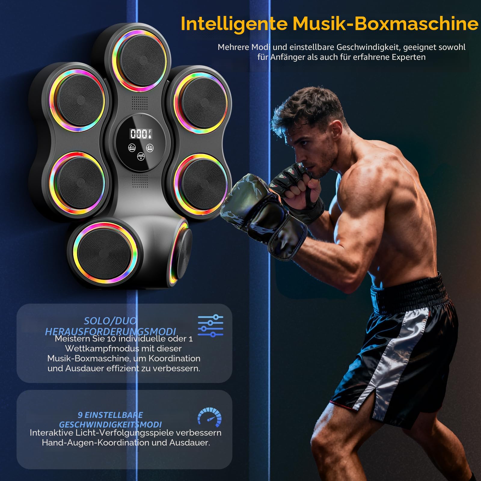 Musik-Boxmaschine, Fitnessgerät mit Boxhandschuhen, intelligenter Bluetooth-Boxtrainer, Box-Wandhalterung für Erwachsene und Kinder, elektronisches Boxziel, Fitness für Zuhause, Büro, Fitnessstudio