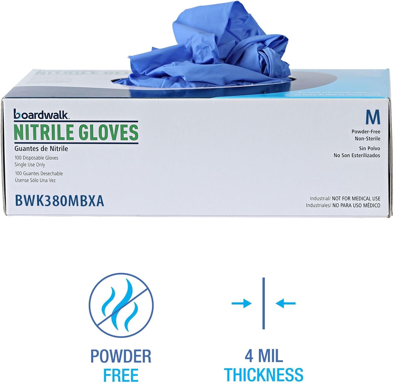 Boardwalk Disposable General-Purpose Nitrile Gloves, Medium, Blue, 4 mil, 1,000/Carton