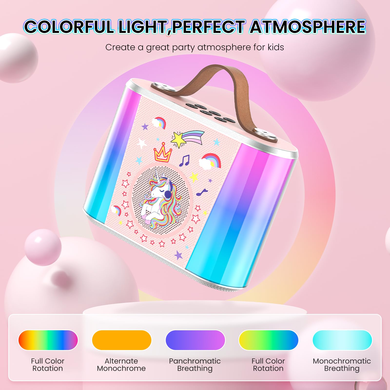 PKBD Macchina del Karaoke per Bambini: Karaoke Portatile con 2 Microfoni Senza Fili,Altoparlante Bluetooth, Effetti Vocale e Luci LED Bambini 3-15 Anni (Rosa)