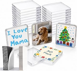 30 Pcs DIY Fridge Magnets, Acrylic DIY Magnets for Fridge 2x2 Inch, DIY Magnets Photo Frame Set, Clear Acrylic Magnet for Crafts, Classroom, Kitchen & Office Decor