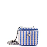 Pre-Loved Classic Vanity Case with Chain Striped Raffia and Jute Mini, Blue