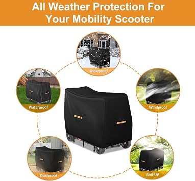 Mobility Scooter Covers Waterproof Heavy Duty,420D Oxford Fabric Electric Scooter Cover,Motorized for Travel,4 Reflective Strips,3 Windproof Buckles,Outdoor Protection(XL 57